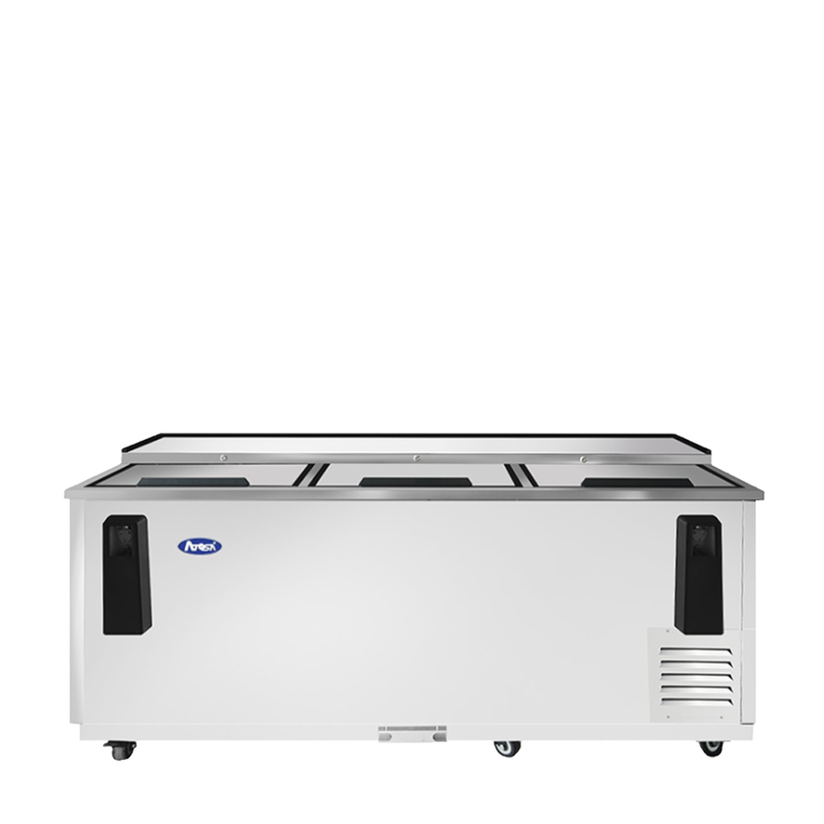 Atosa MBC80GR stainless steel horizontal bottle cooler front view with three sliding lids