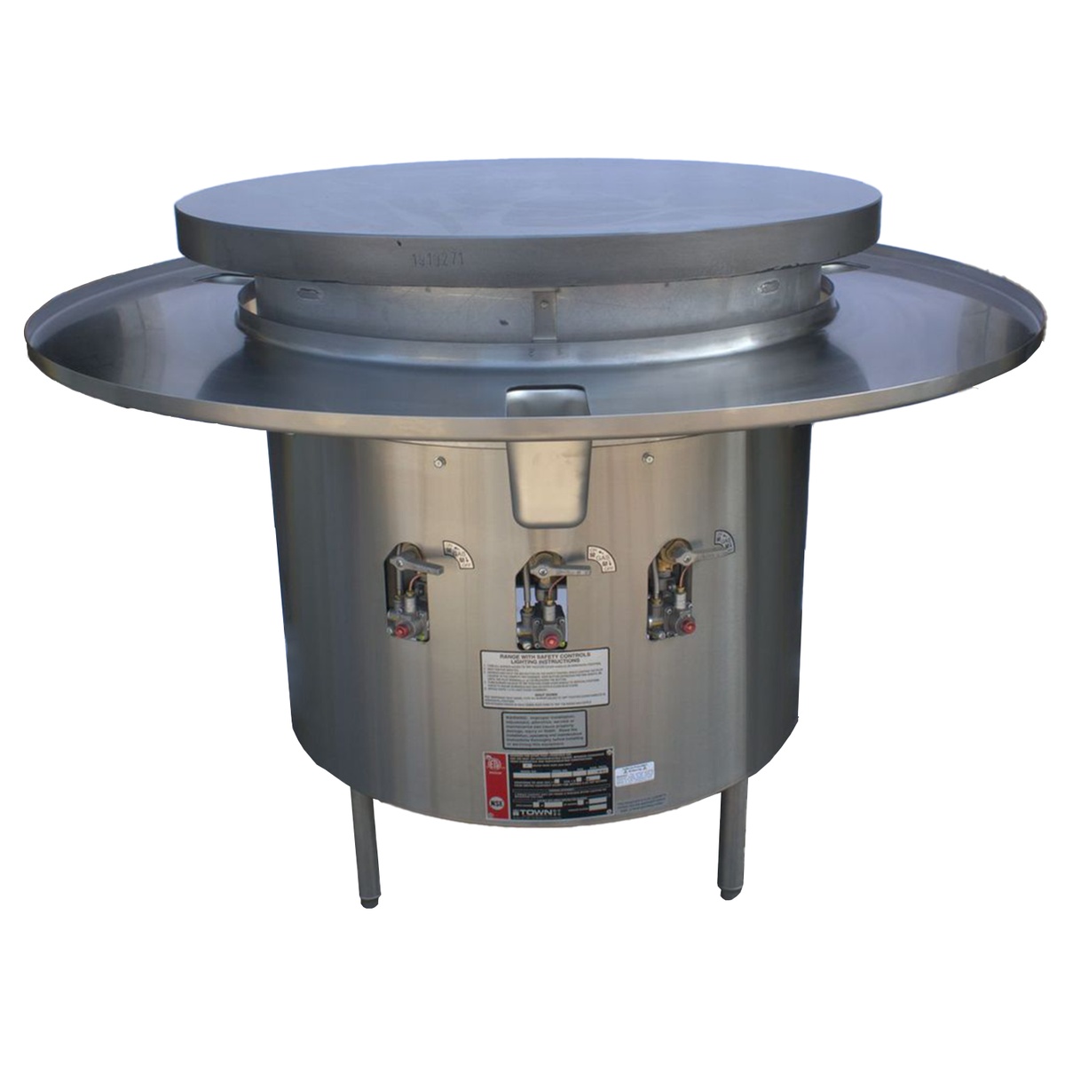 Town MBR-36 Mongolian BBQ Range with 36-inch cast iron cooktop, stainless steel construction, and three burner controls