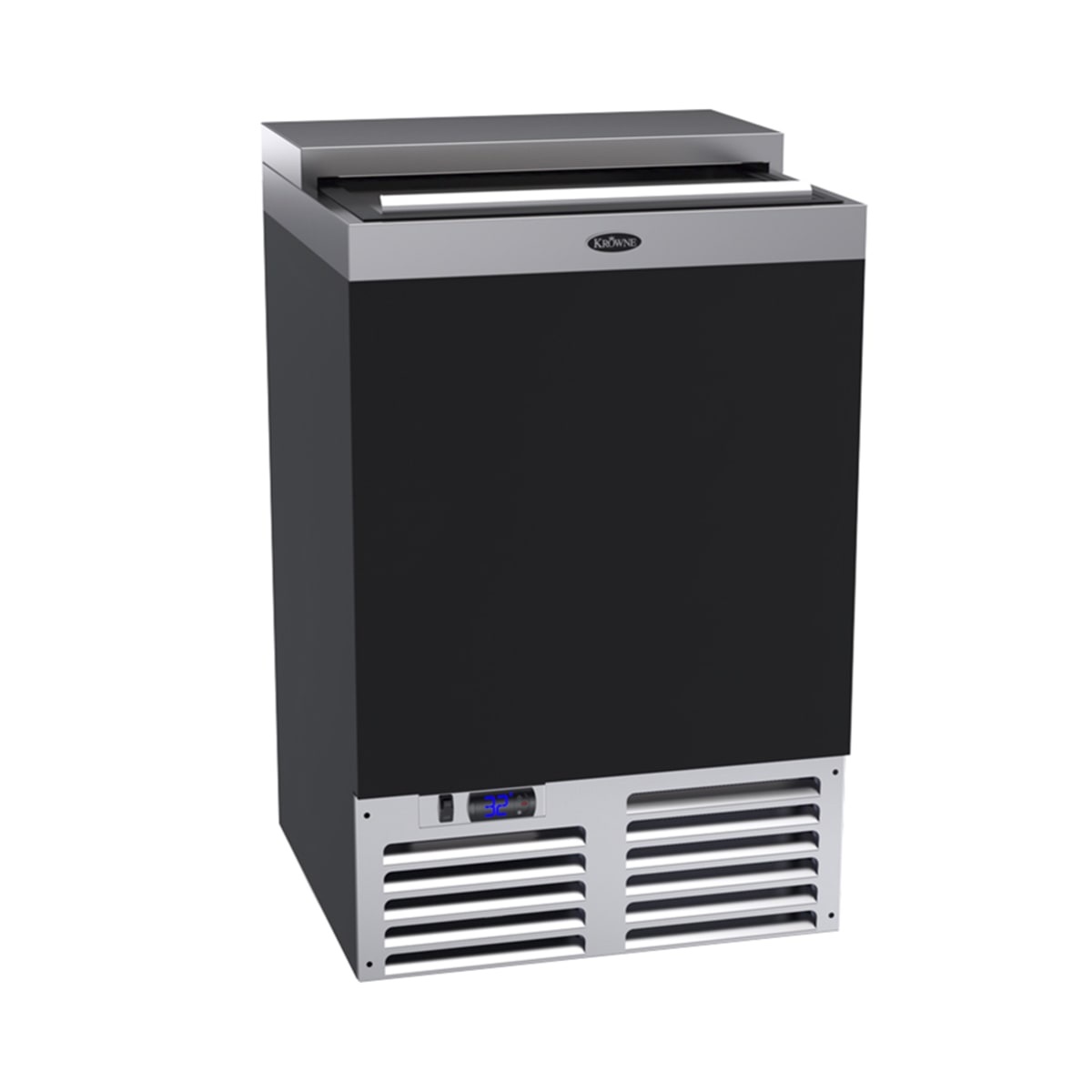 Krowne MC24B 24-inch black vinyl slide top mug froster with stainless steel accents and digital thermostat display