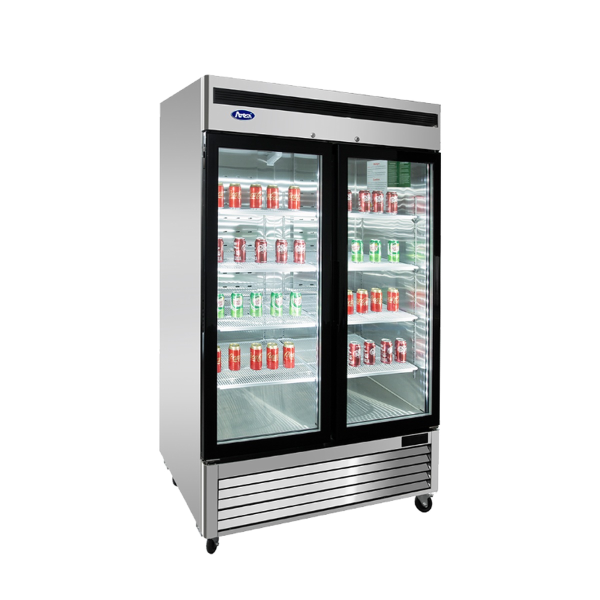 Angled view of Atosa MCF8703ES stainless steel glass door merchandiser freezer