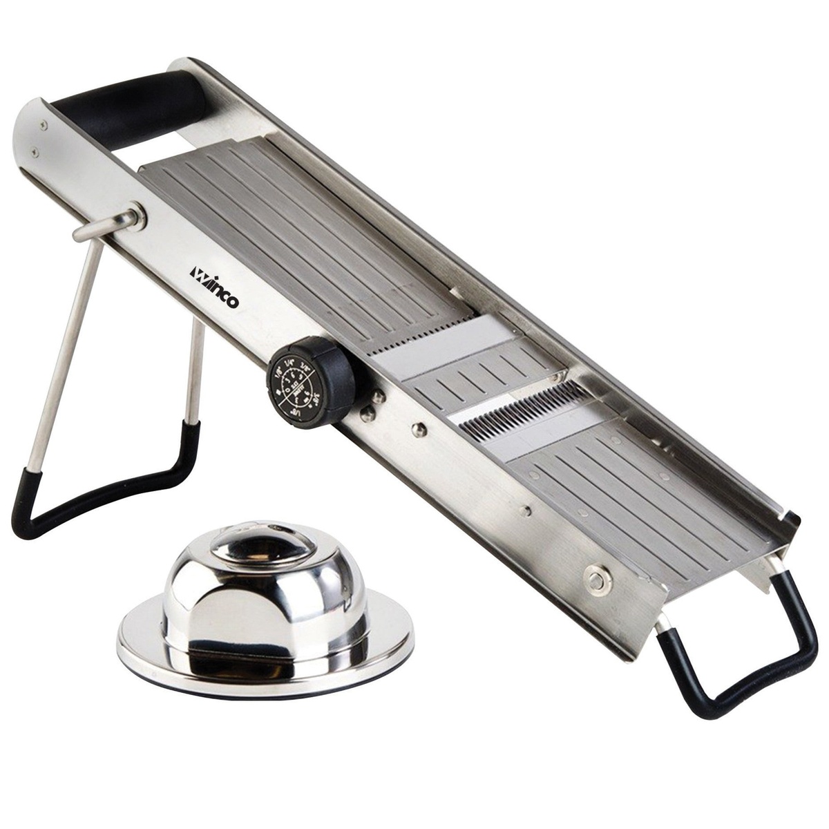 Winco MDL-18 Mandoline Slicer with hand guard and folding stand