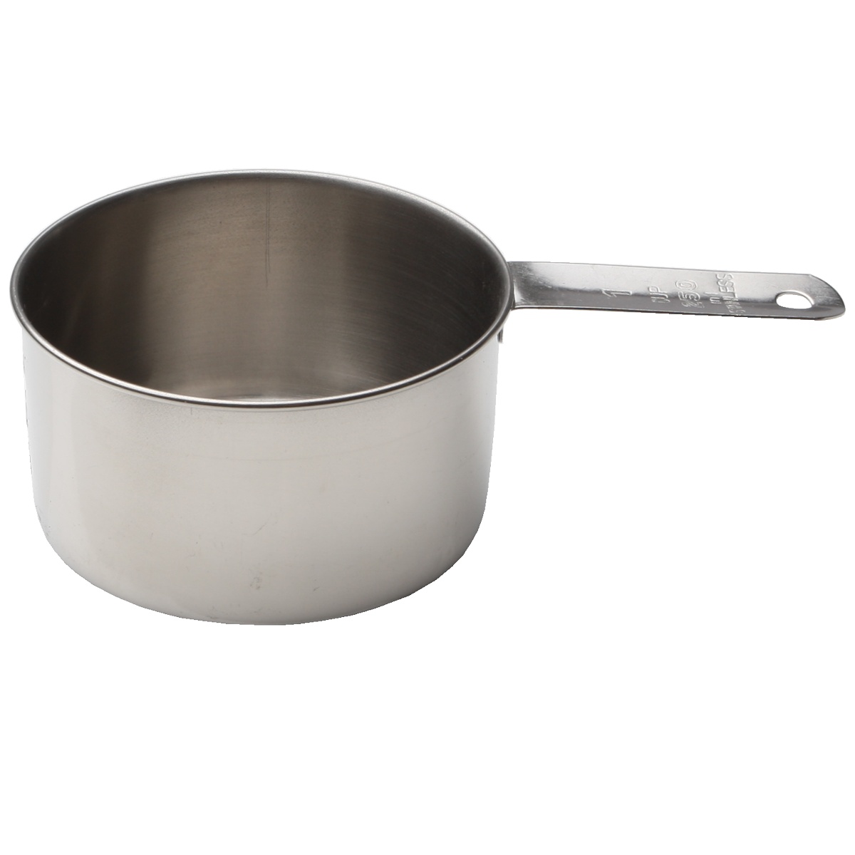 Libertyware MEACP-1 stainless steel 1-cup measuring cup with flat handle showing stamped measurements