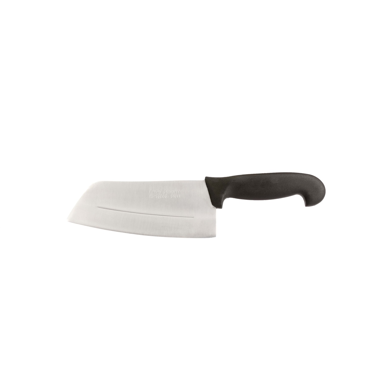 Master Grade MG-600 non-stick chef knife with stainless steel blade and black handle on white background