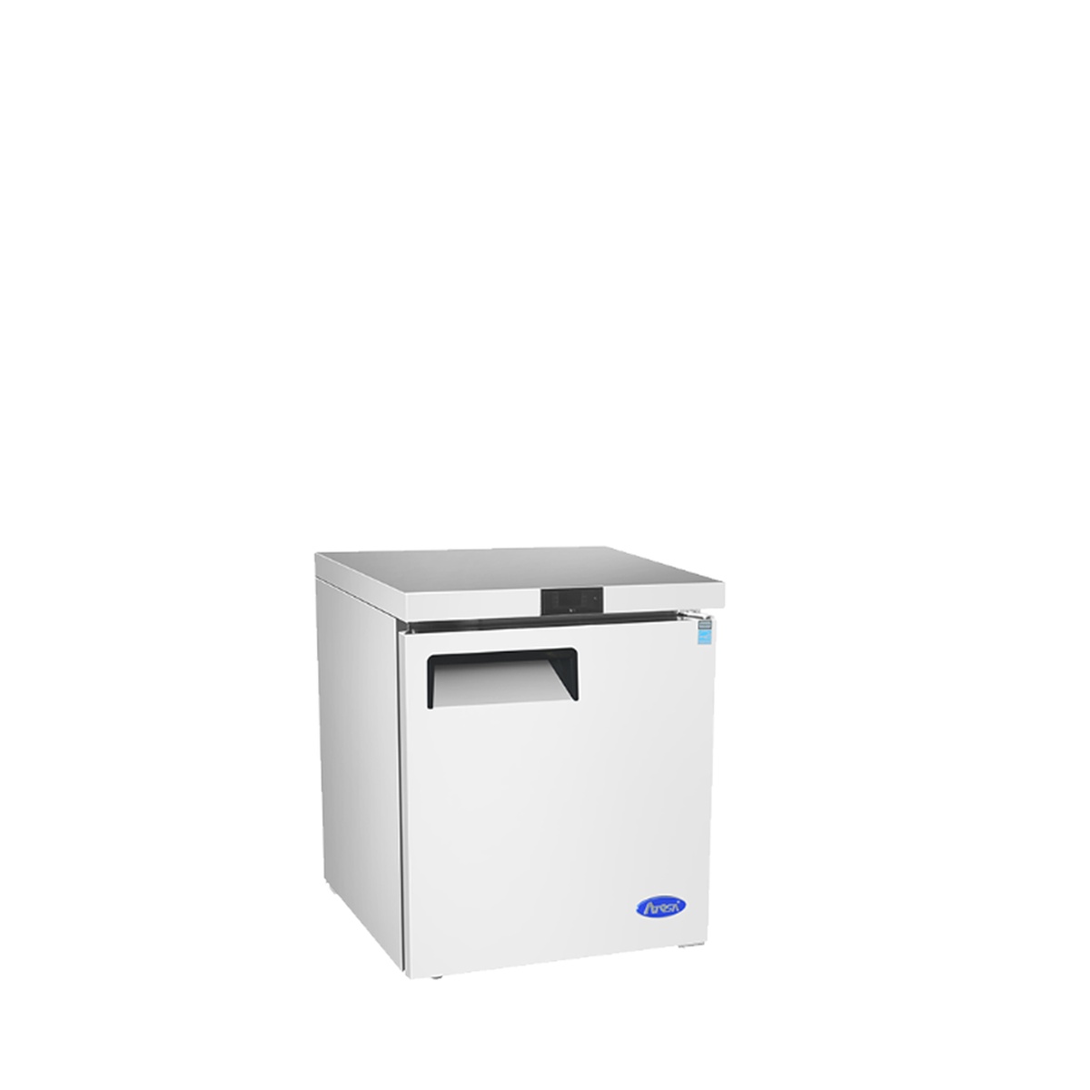 Angled front-right view of Atosa MGF8401GR undercounter refrigerator