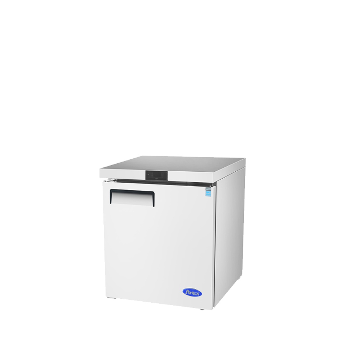 Angled front-left view of Atosa MGF8401GR undercounter refrigerator