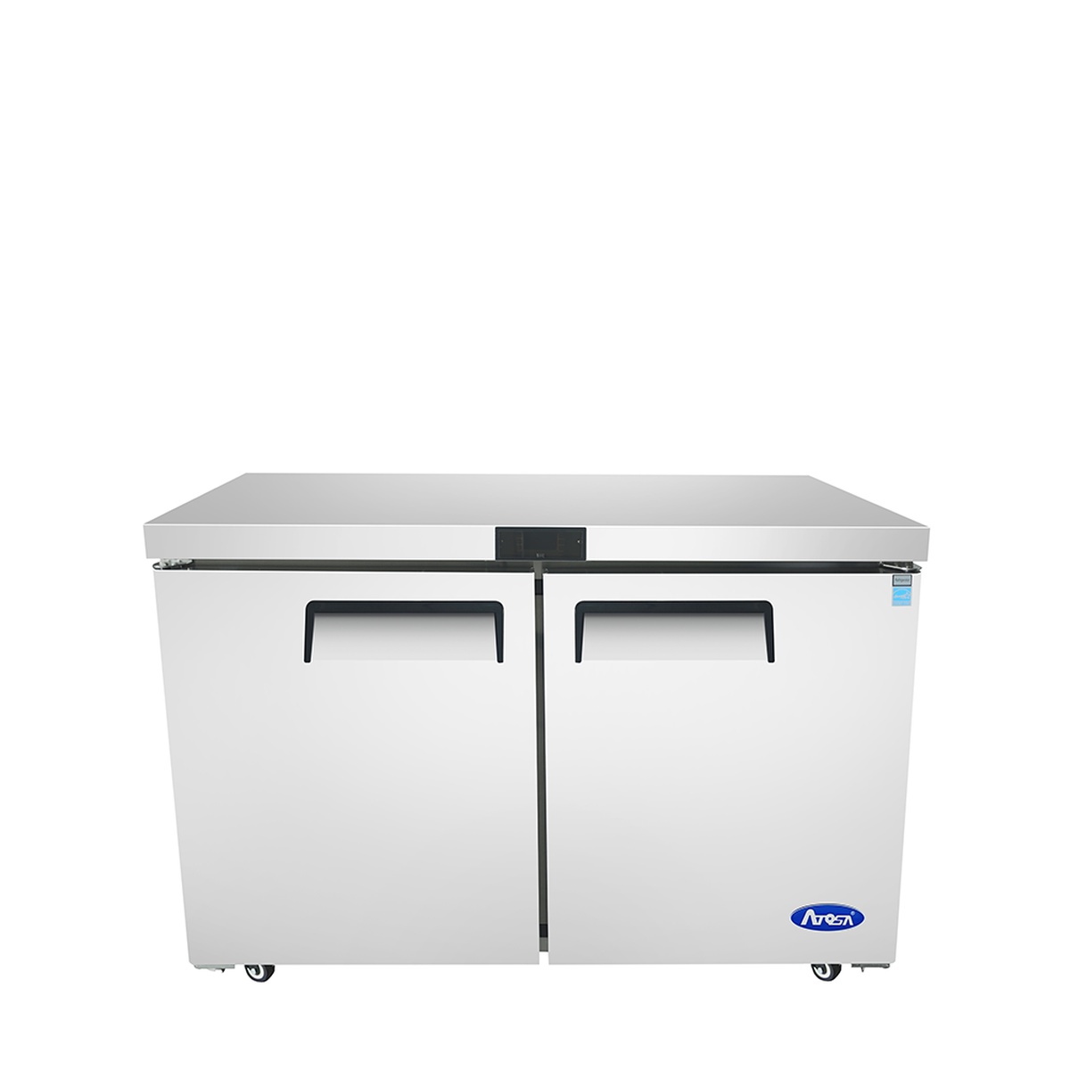 Atosa MGF8402GR 48-inch two-door undercounter refrigerator, front view with stainless steel exterior