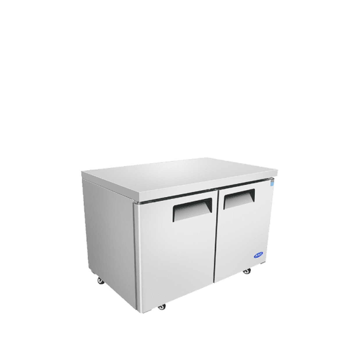 Alternate angled view of Atosa MGF8403GR two door undercounter refrigerator