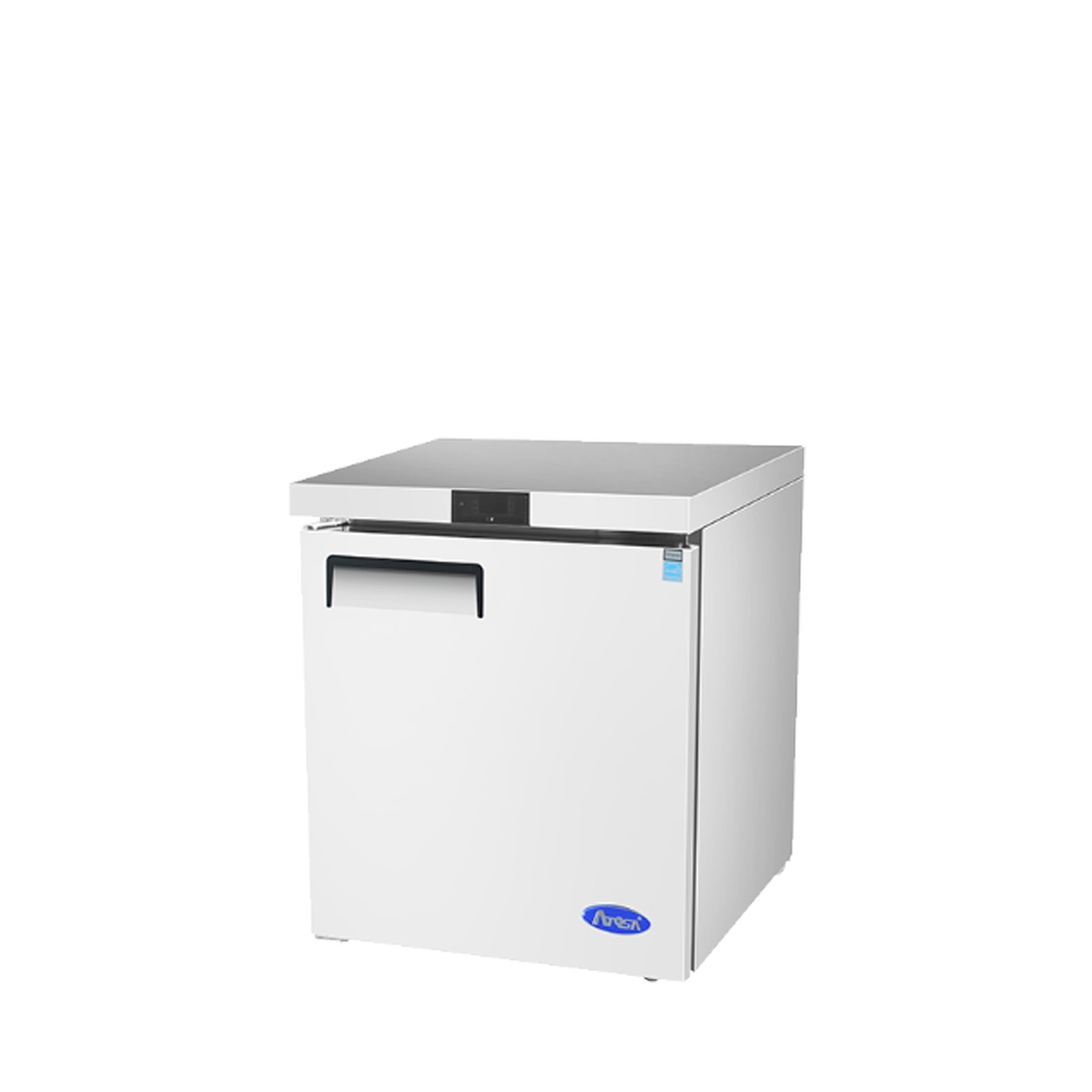 Angled view of Atosa MGF8405GR stainless undercounter freezer