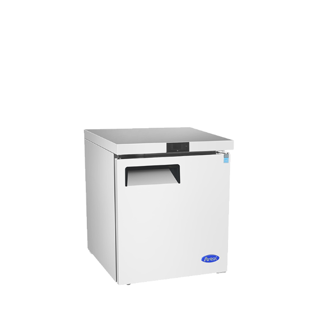 Front angled view of Atosa MGF8405GR undercounter freezer with control panel at top