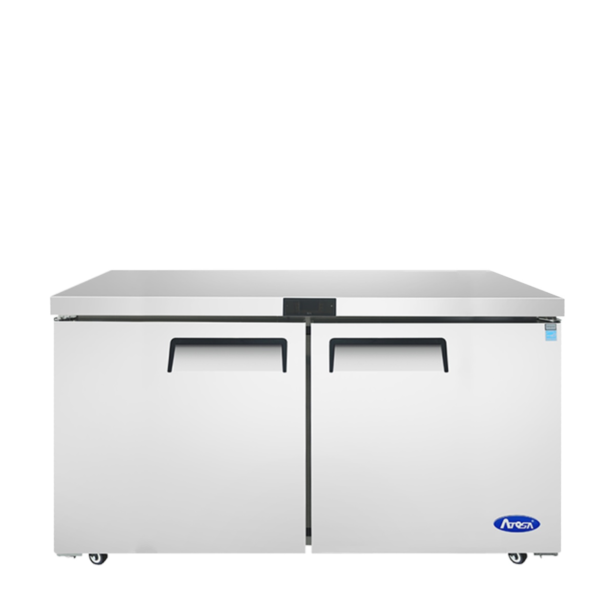 Front view of Atosa MGF8407GR 60 inch undercounter freezer with two solid doors