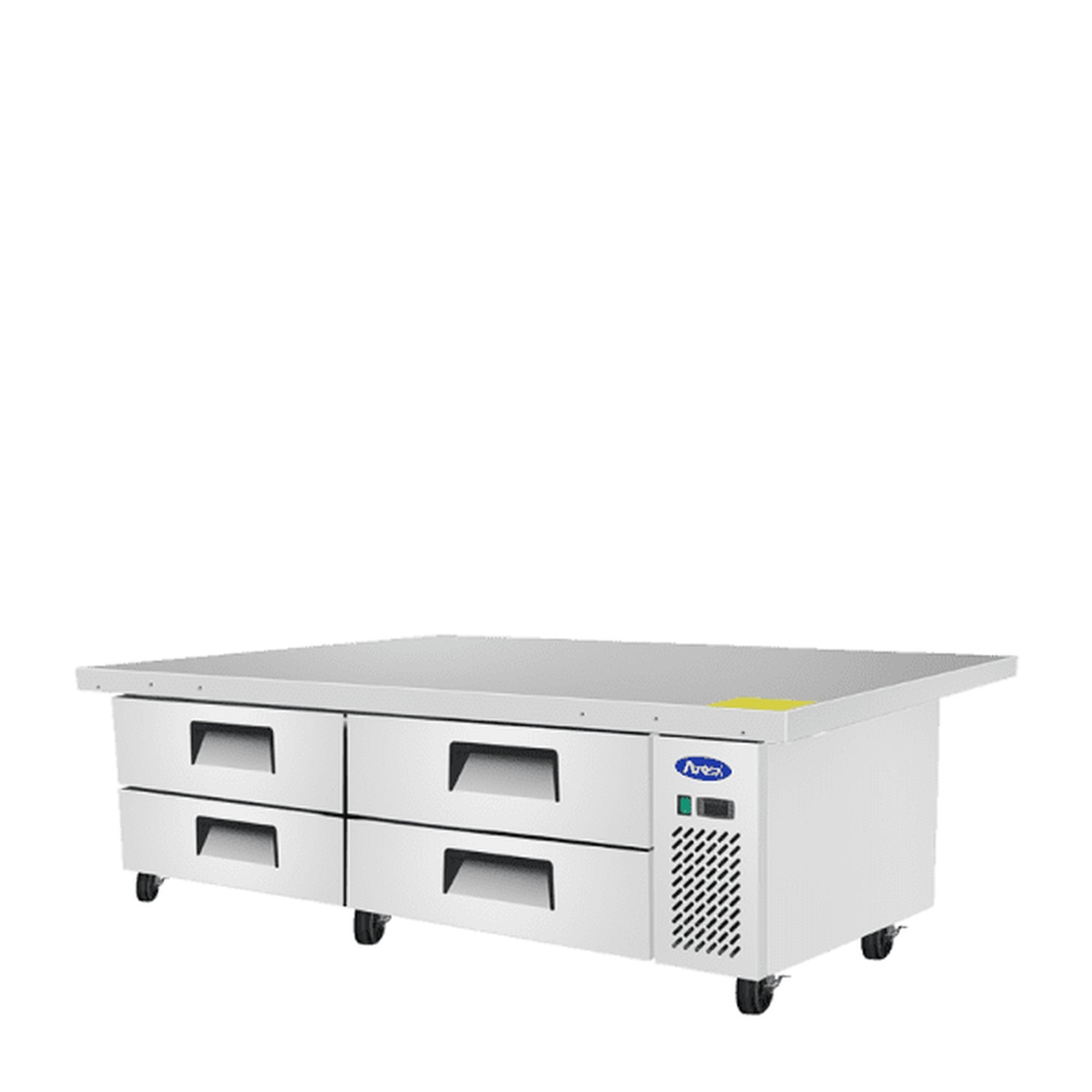 Side and top view of Atosa MGF8454GR chef base with extended top