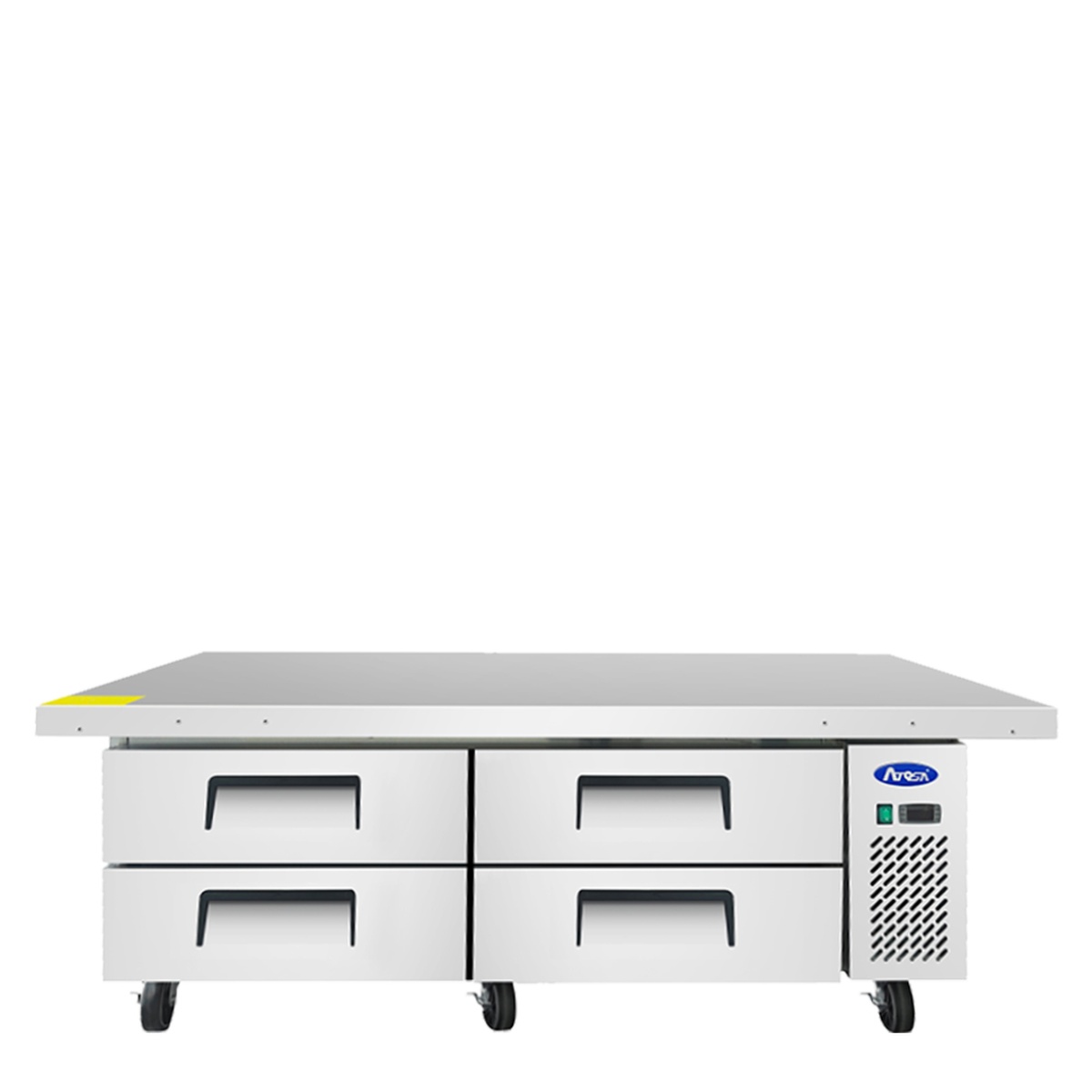Front view of Atosa MGF8454GR 76 inch refrigerated chef base with four drawers