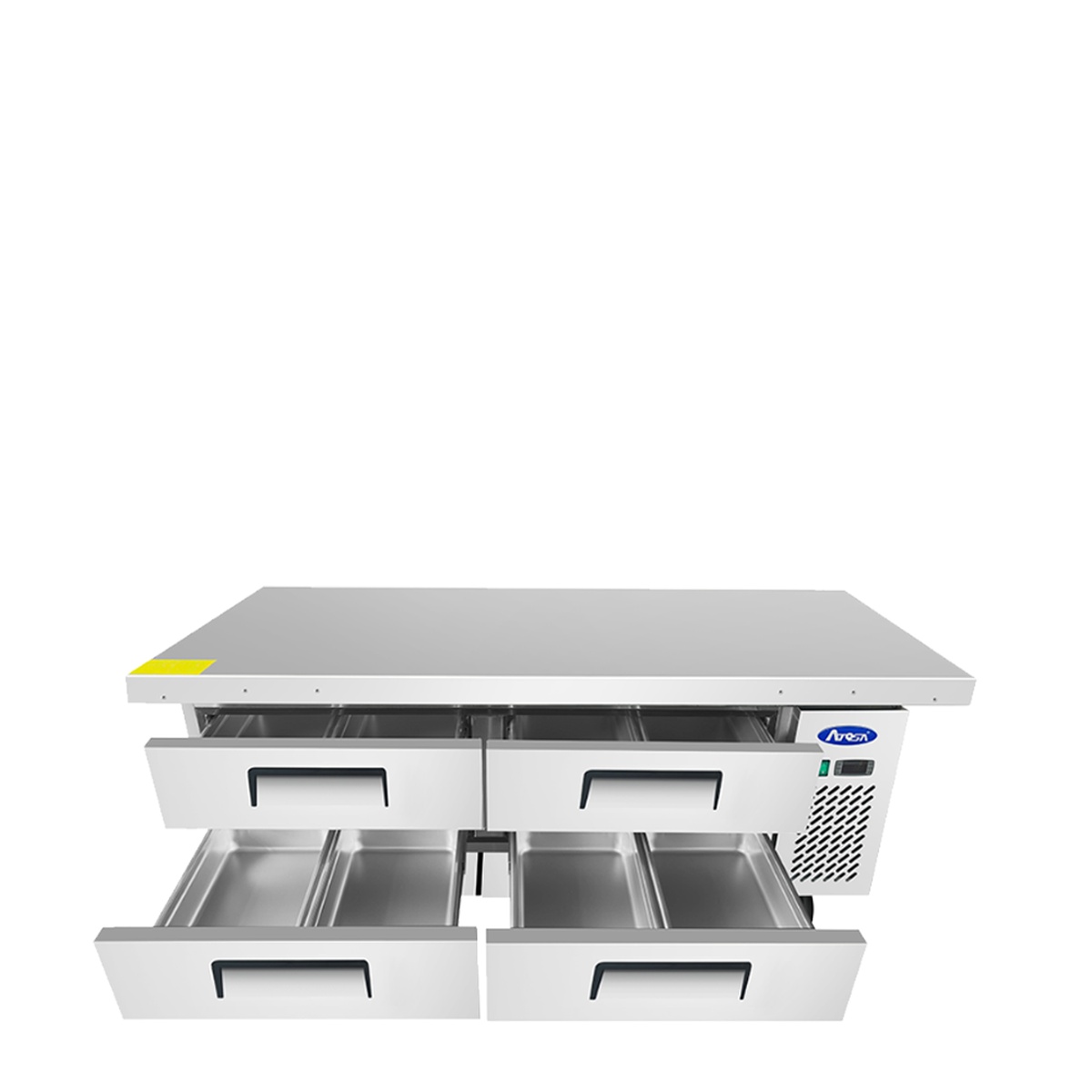 Atosa MGF8454GR chef base with drawers open showing stainless steel pan storage