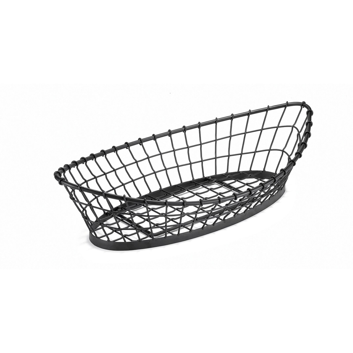 TableCraft GMT2412 black powder-coated oblong wire basket on white background