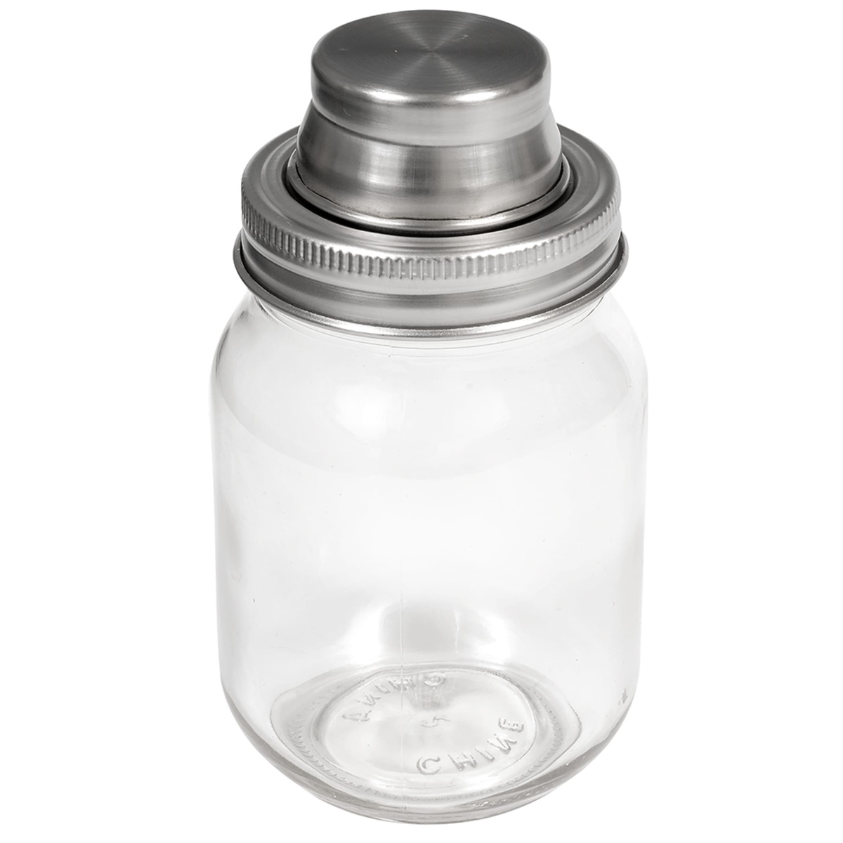 Tablecraft MJS14 mason jar cocktail shaker viewed from above angle showing stainless steel lid detail