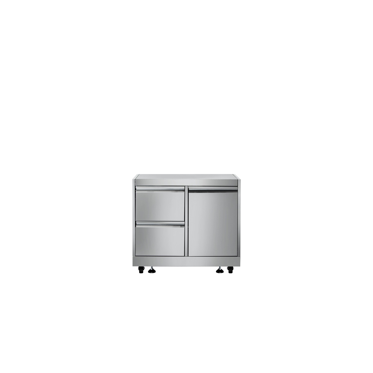 Thor Kitchen MK03SS304 stainless steel grill cabinet front view with two drawers and storage door