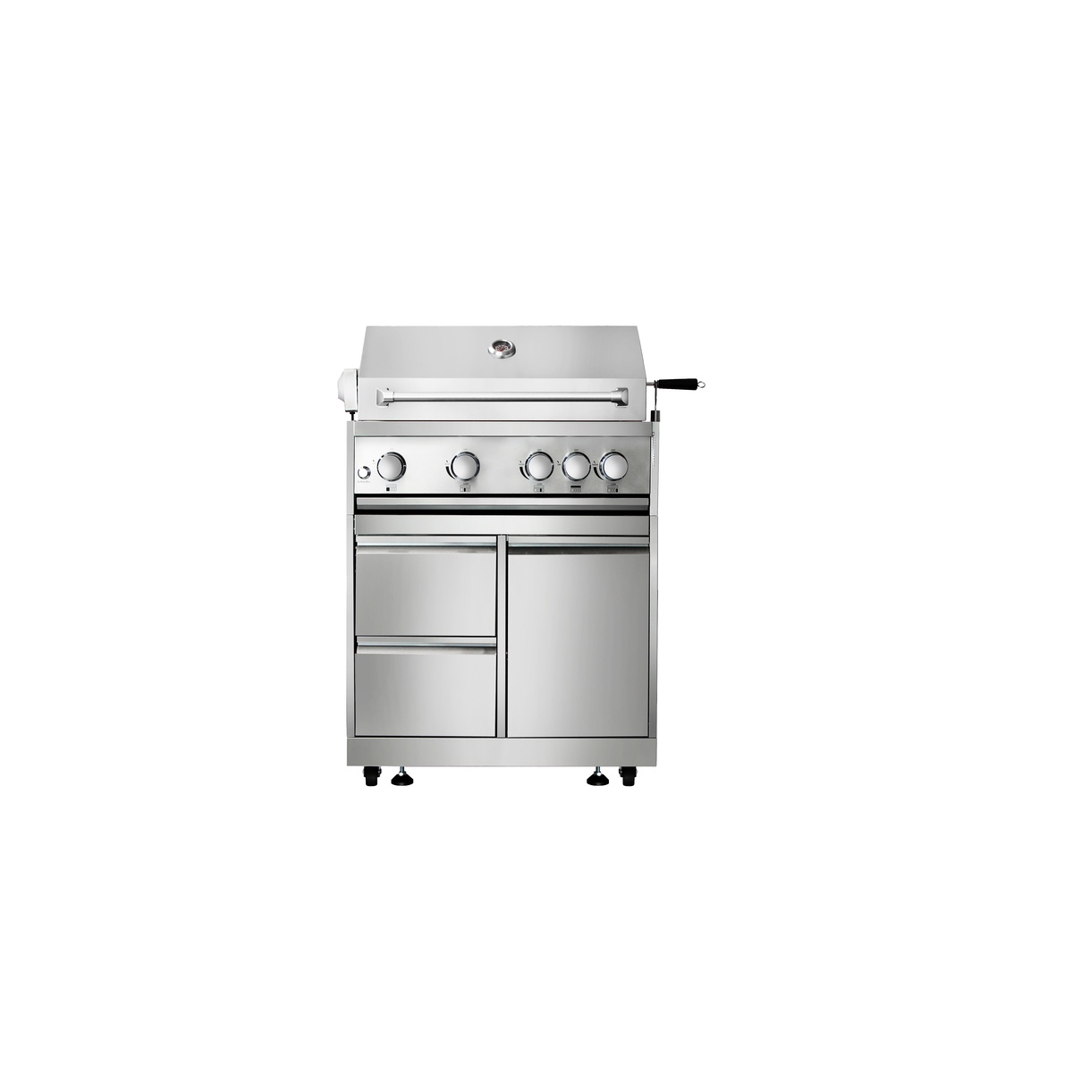 Thor Kitchen MK03SS304 cabinet shown with compatible 4-burner built-in gas grill installed, front view