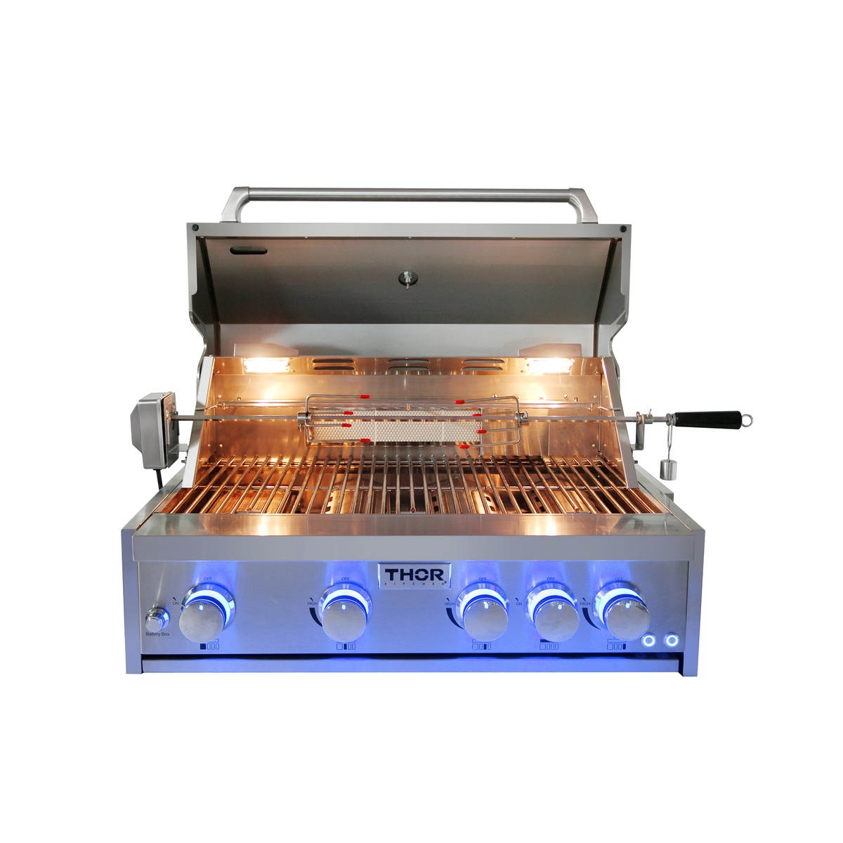 Thor Kitchen MK04SS304 grill illuminated with interior halogen lights