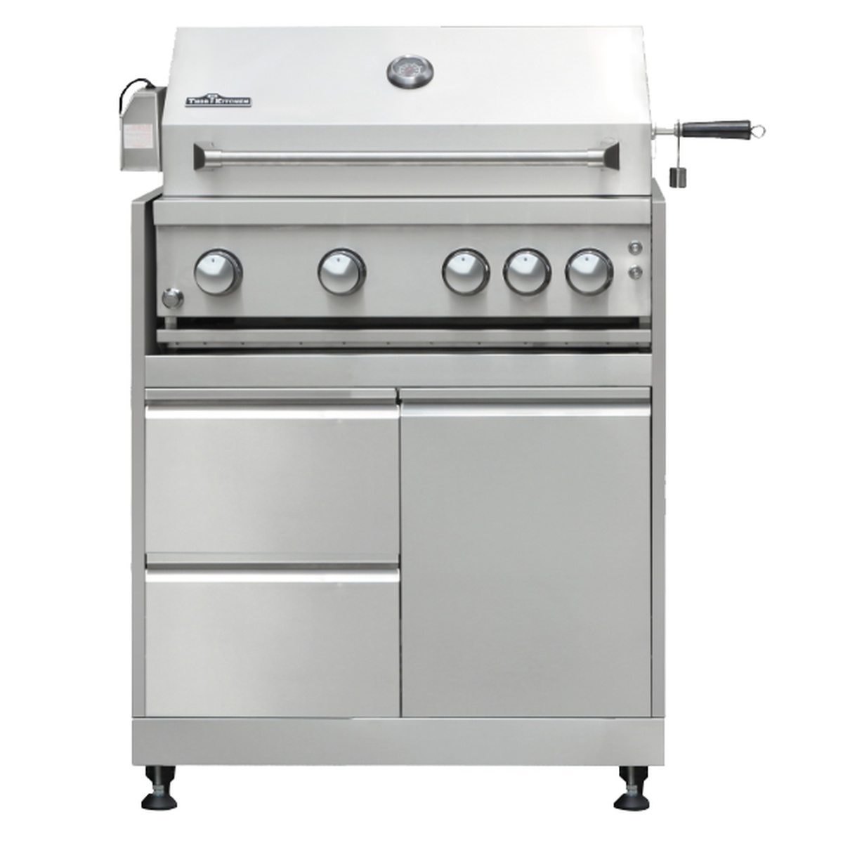 Thor Kitchen MK04SS304 grill installed on a stainless steel cabinet base