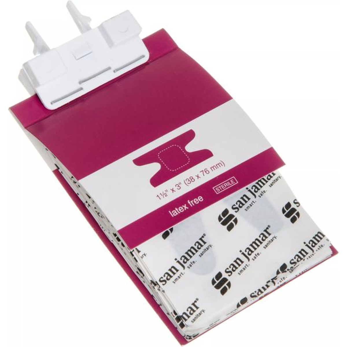 San Jamar Mani-Kare MKBR903 blue knuckle bandage refill cartridge showing latex-free label and 1.5 x 3 inch dimensions
