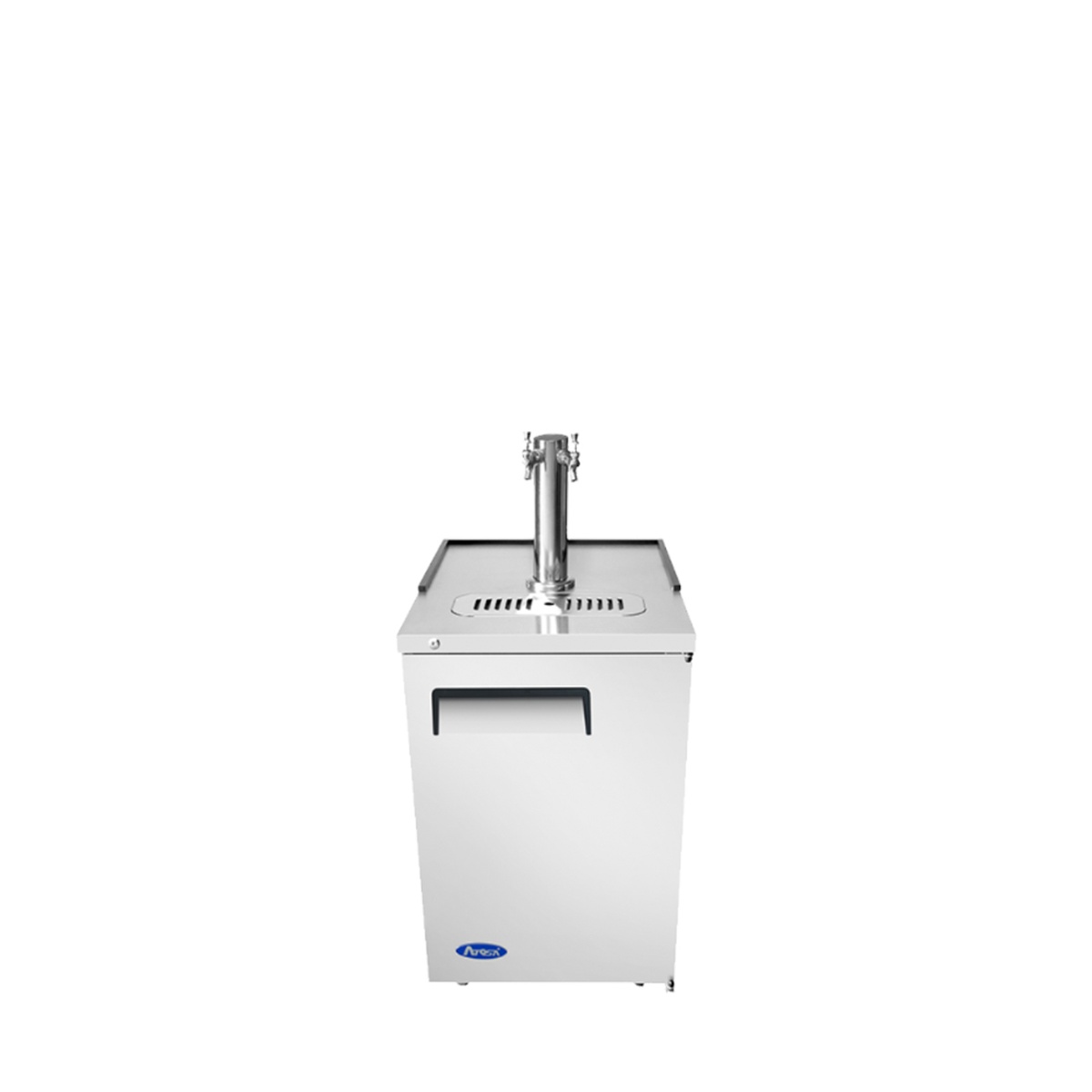 Atosa MKC23GR 23-inch direct draw keg cooler front view with dual-tap stainless steel tower