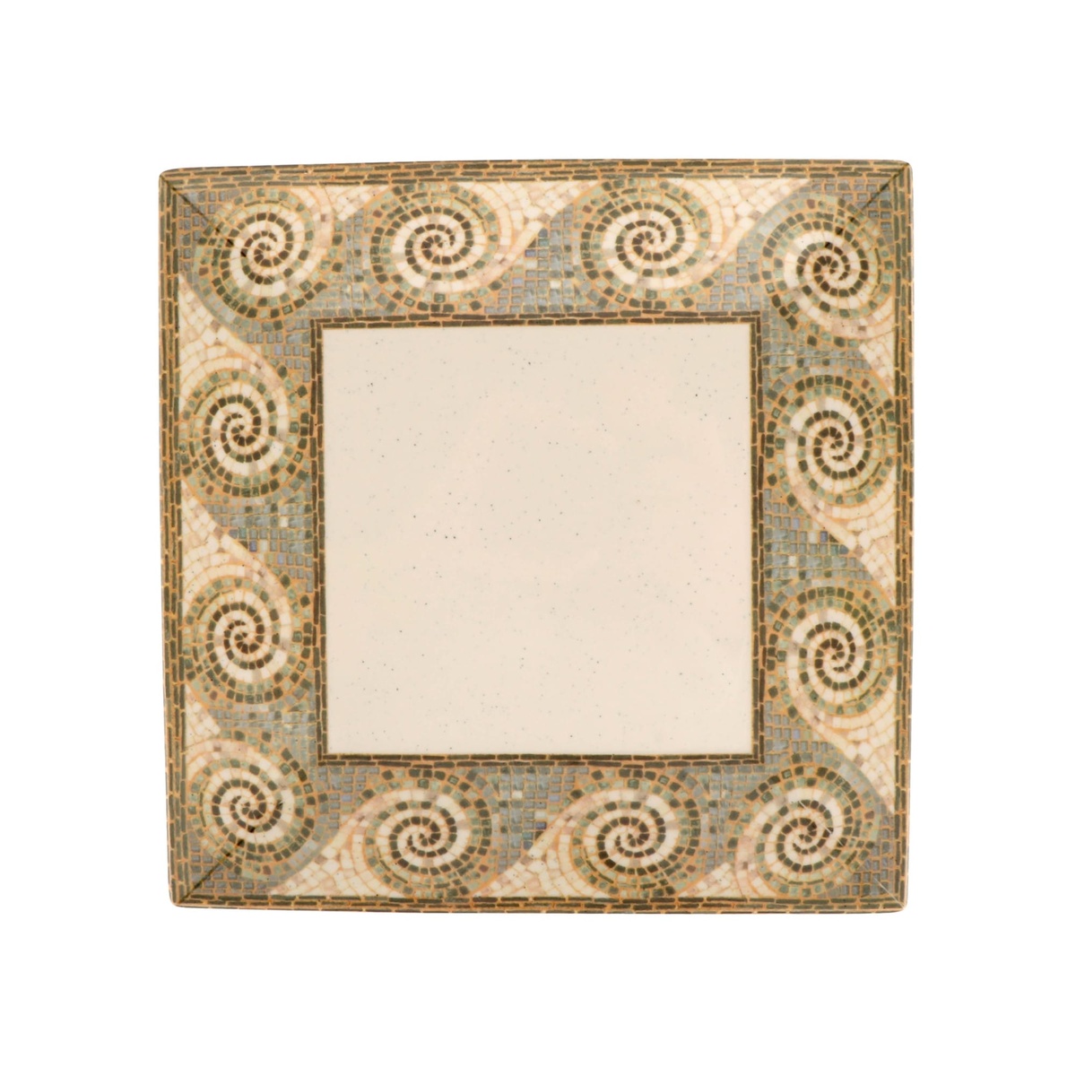 G.E.T. ML-104-MO Mosaic 10-inch square melamine plate, top-down view showing full swirl mosaic border pattern