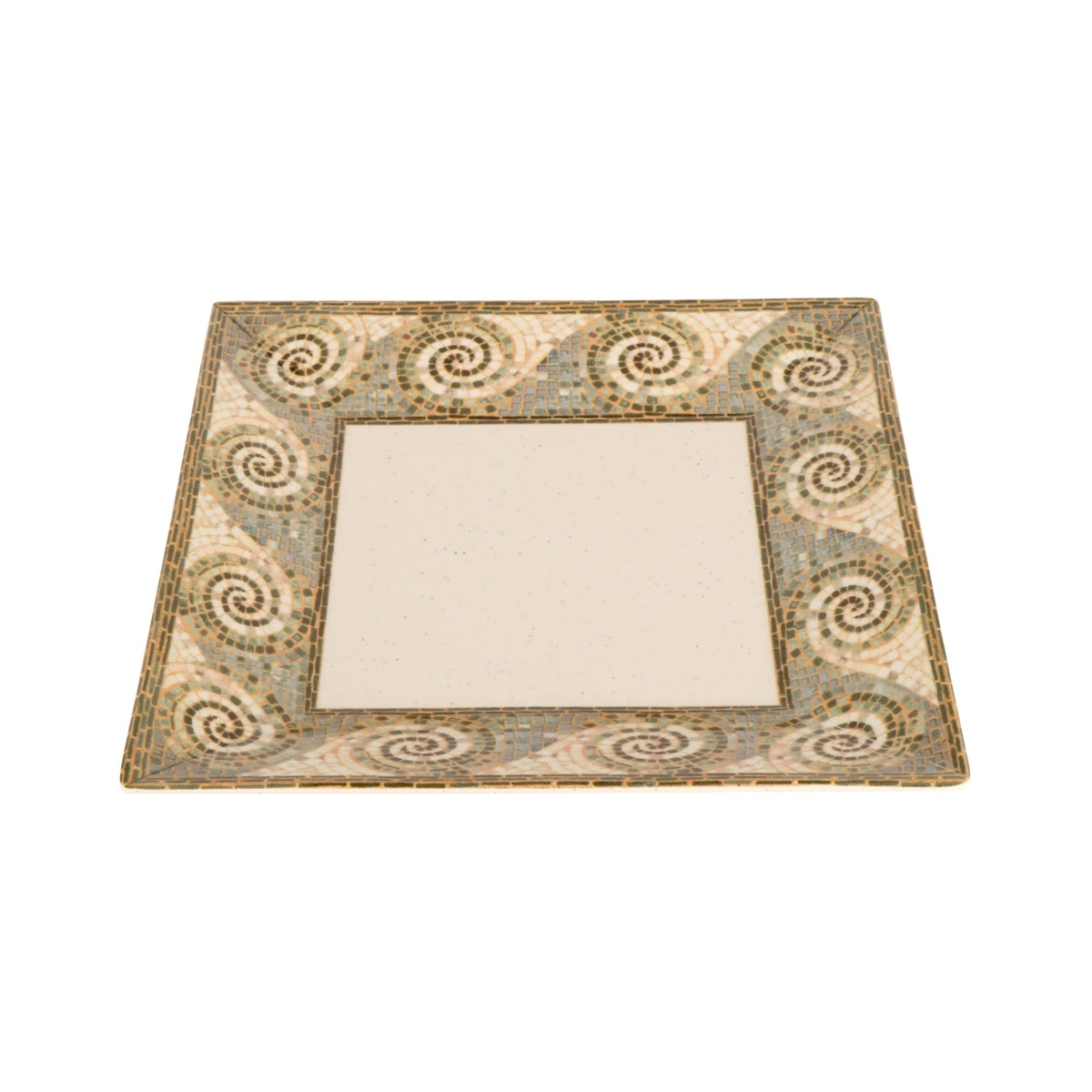 G.E.T. ML-104-MO Mosaic melamine plate, angled overhead view highlighting full pattern detail and square silhouette