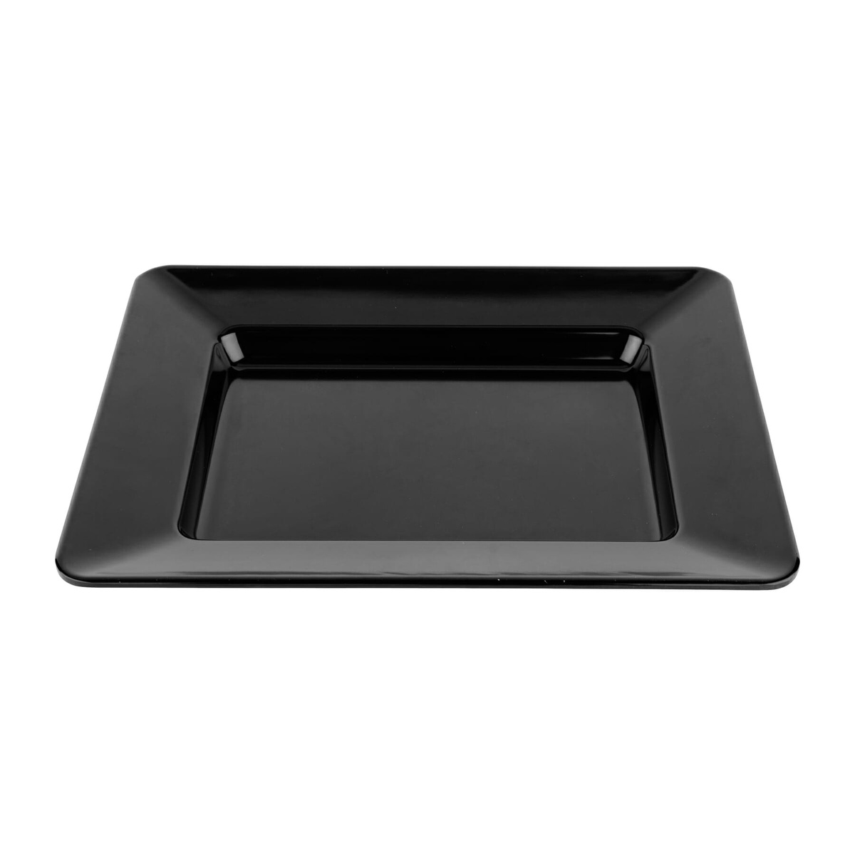 GET Enterprises ML-11-BK black rectangular melamine plate, angled three-quarter view