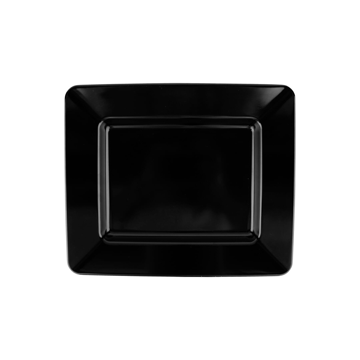 GET Enterprises ML-11-BK black rectangular melamine plate, overhead top-down view