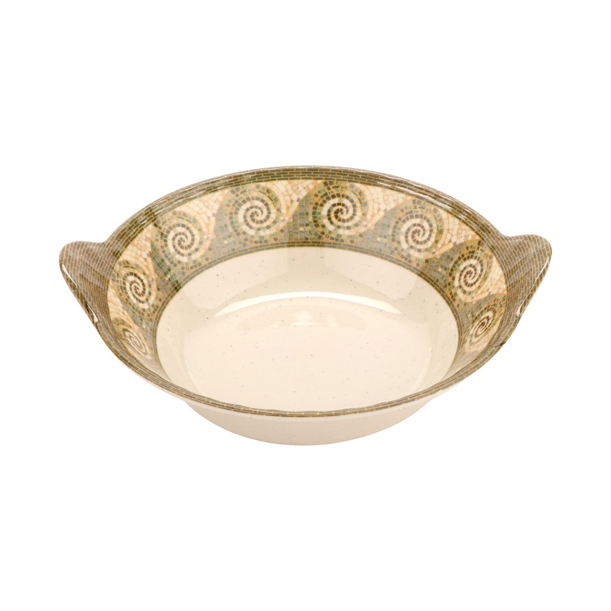 GET ML-117-MO Mosaic melamine bowl angled top view showing spiral mosaic rim pattern and cream interior