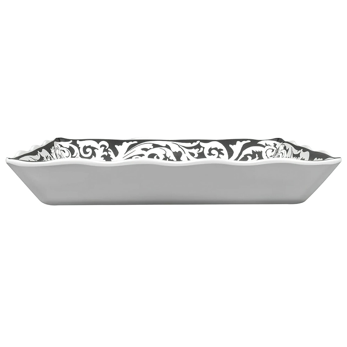 G.E.T. Enterprises ML-88-MO rectangular melamine tray side profile view showing depth and scalloped rim