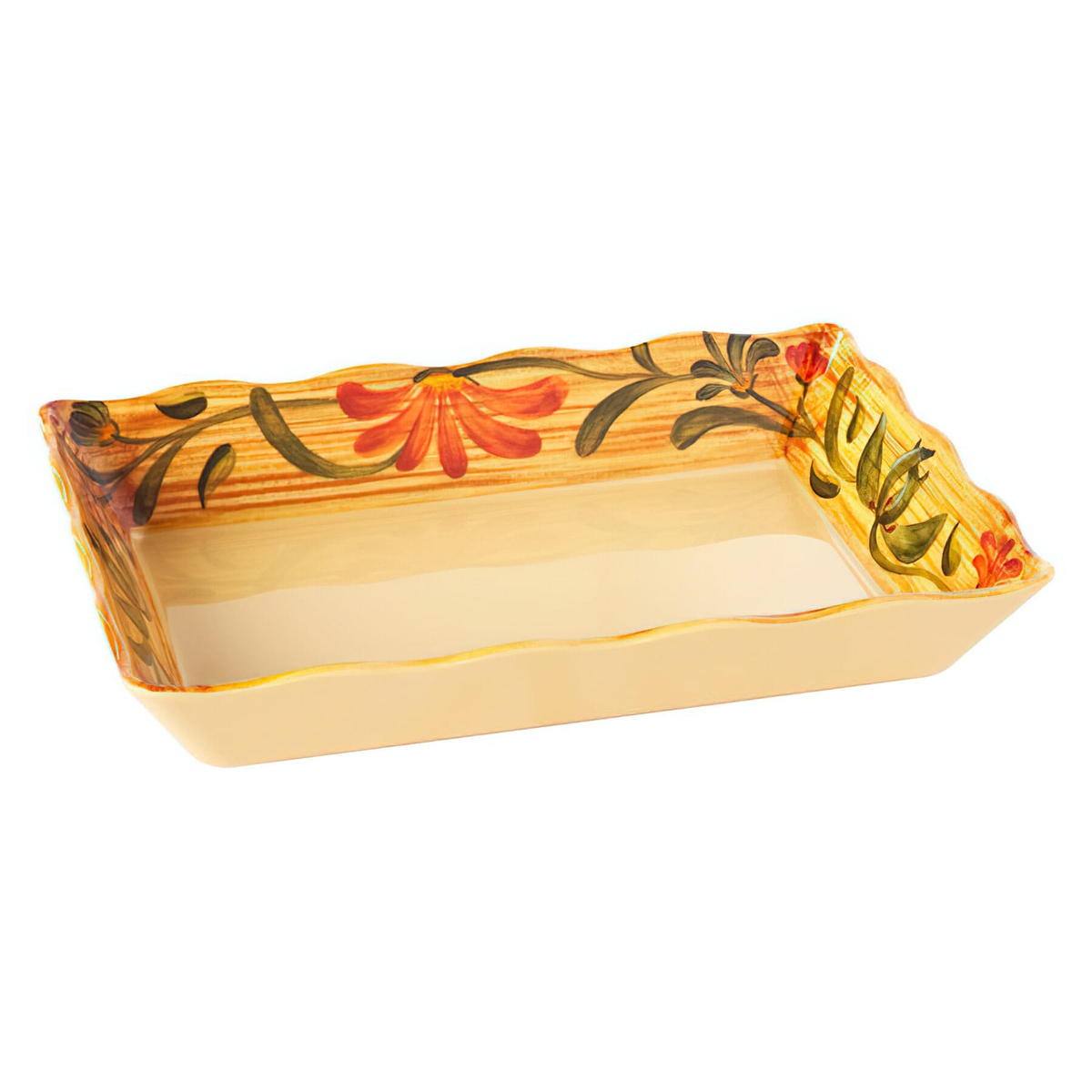 GET ML-88-VN Venetian melamine tray angled view showing floral border and scalloped edges