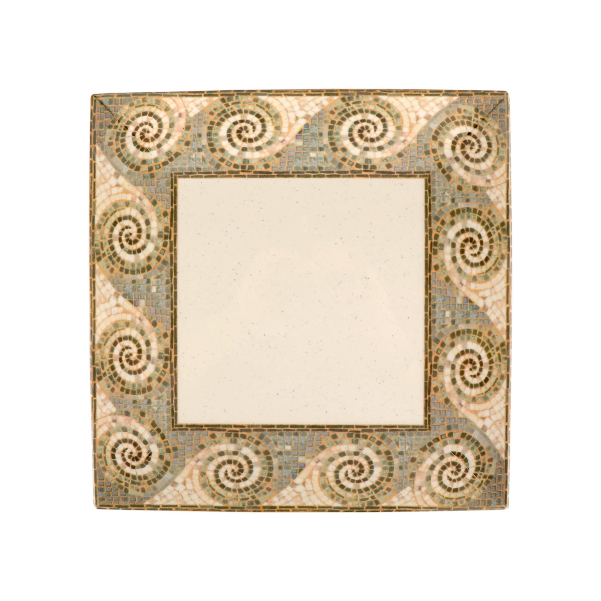 G.E.T. Enterprises ML-90-MO Mosaic 12-inch square melamine plate, top-down view showing spiral tile border and cream center well