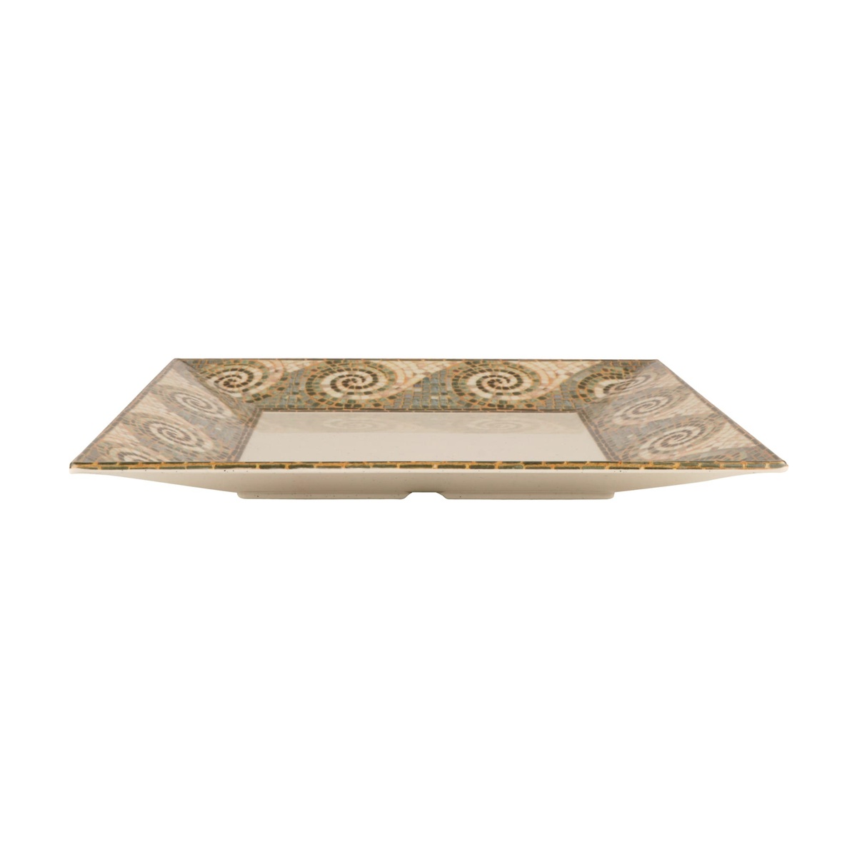 G.E.T. Enterprises ML-90-MO Mosaic square melamine plate, side profile view showing low-profile height and stacking feet
