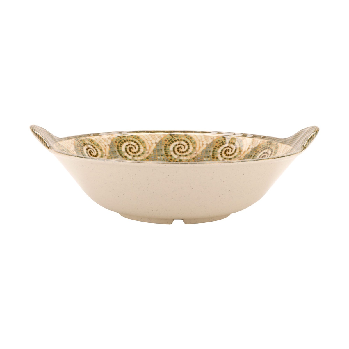 G.E.T. Enterprises ML-93-MO Mosaic bowl side profile showing smooth exterior, rubber feet, and dual handles