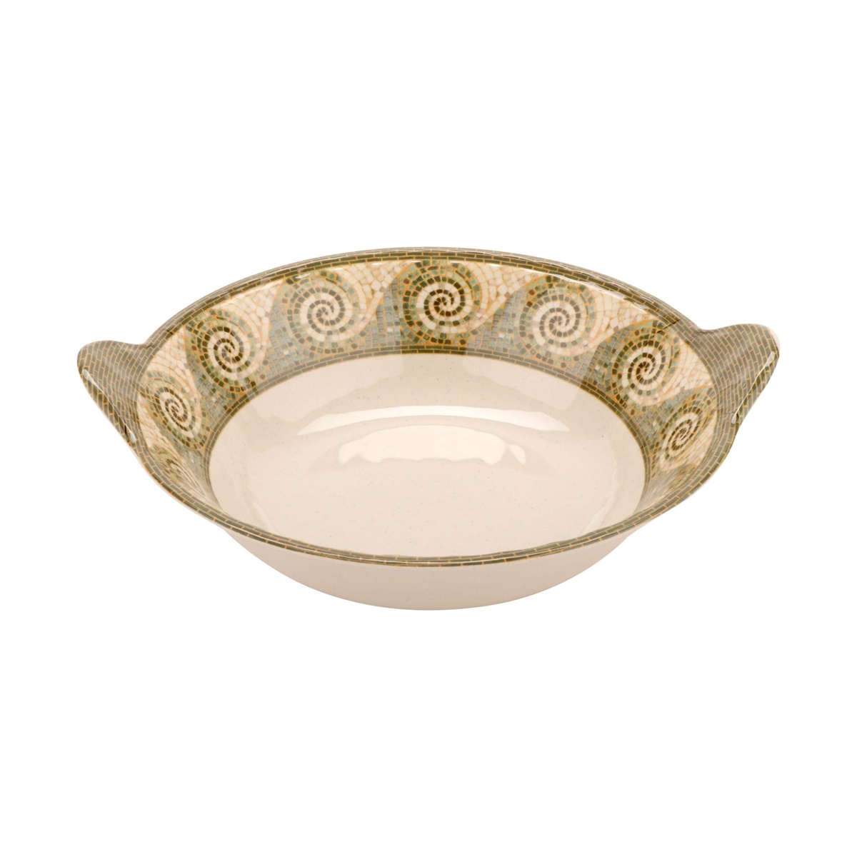 G.E.T. Enterprises ML-93-MO Mosaic melamine bowl three-quarter view showing rim pattern, handles, and bowl depth