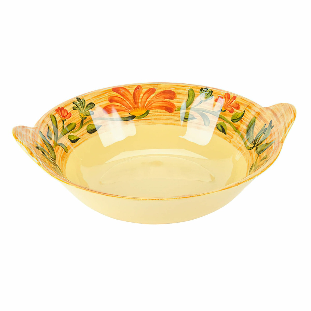 G.E.T. ML-94-VN Venetian melamine bowl angled view showing floral orange pattern on rim and integrated handles