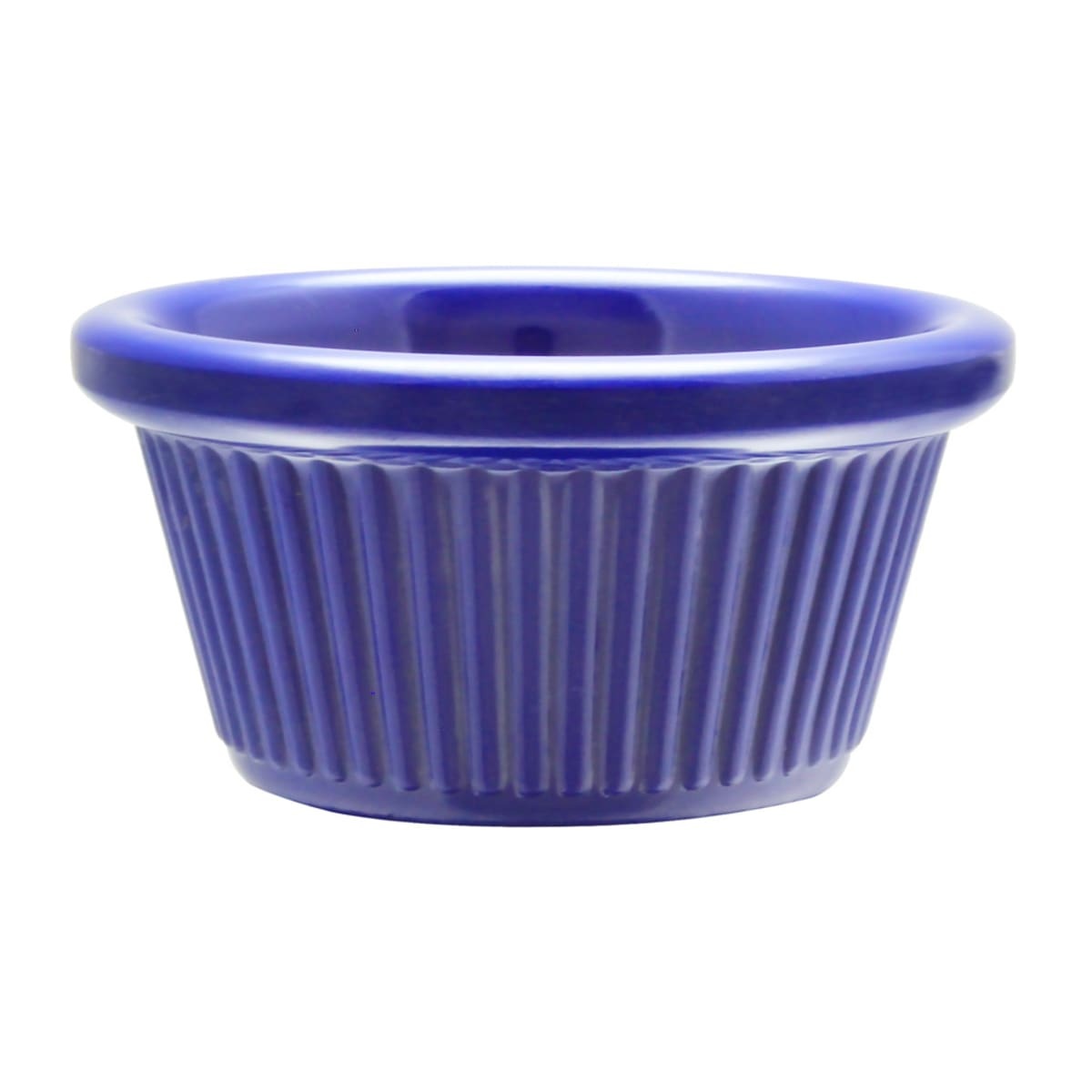 Thunder Group ML509CB1 2 oz cobalt blue fluted melamine ramekin, round shape with vertical ridged exterior and rolled rim