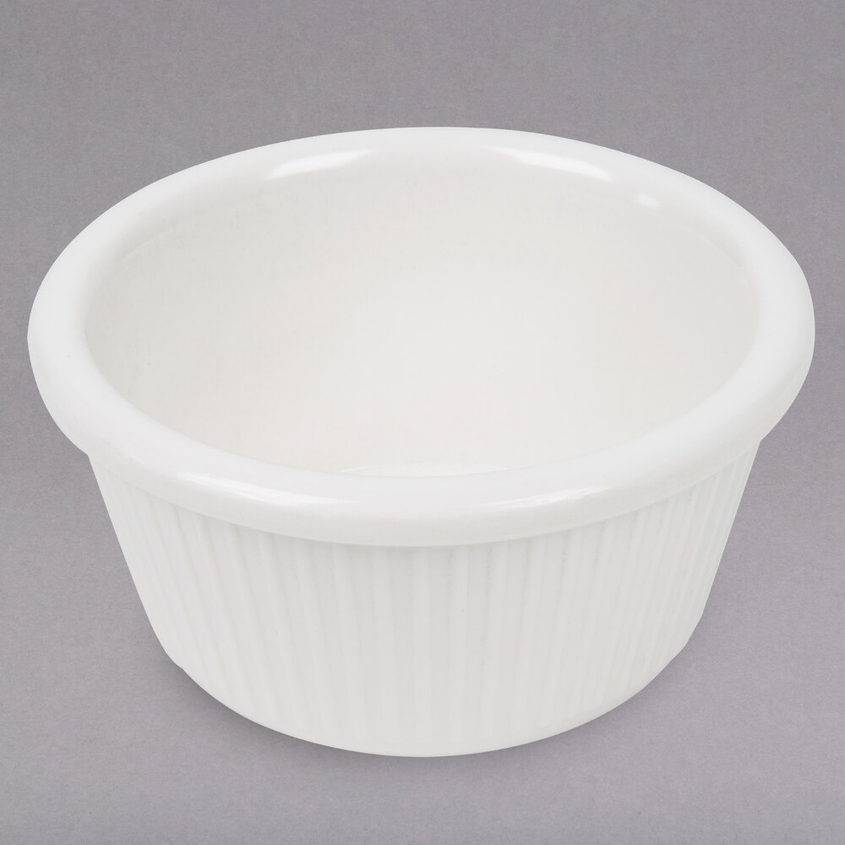 Thunder Group ML531B1 bone white fluted melamine ramekin, round shape with vertical ribbing on exterior