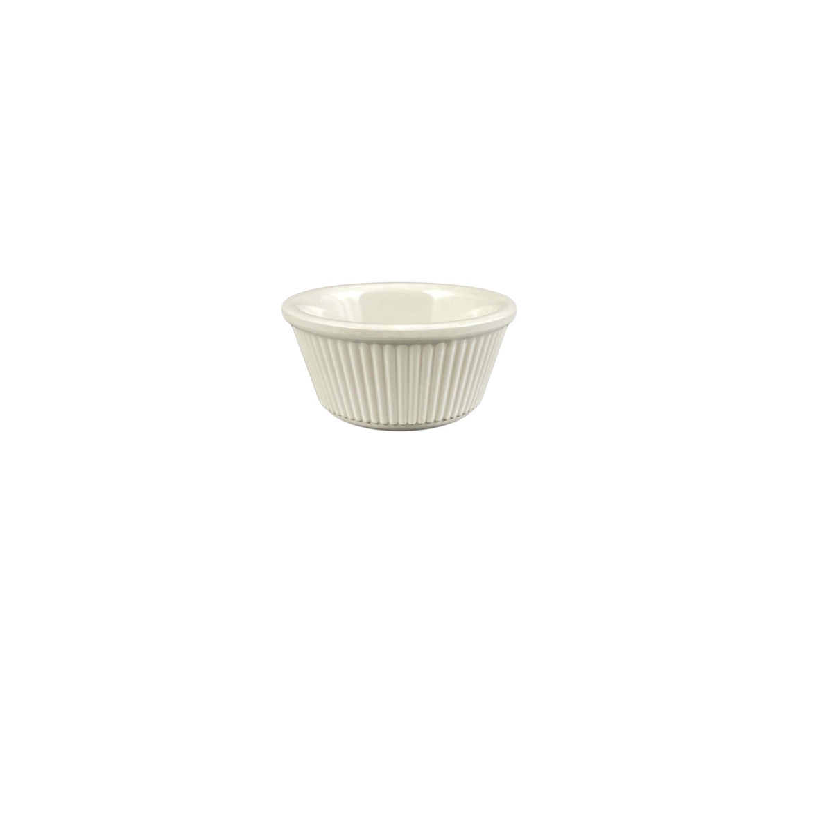 Thunder Group ML531B1 bone-colored fluted melamine ramekin, top-angled view showing fluted exterior and smooth interior