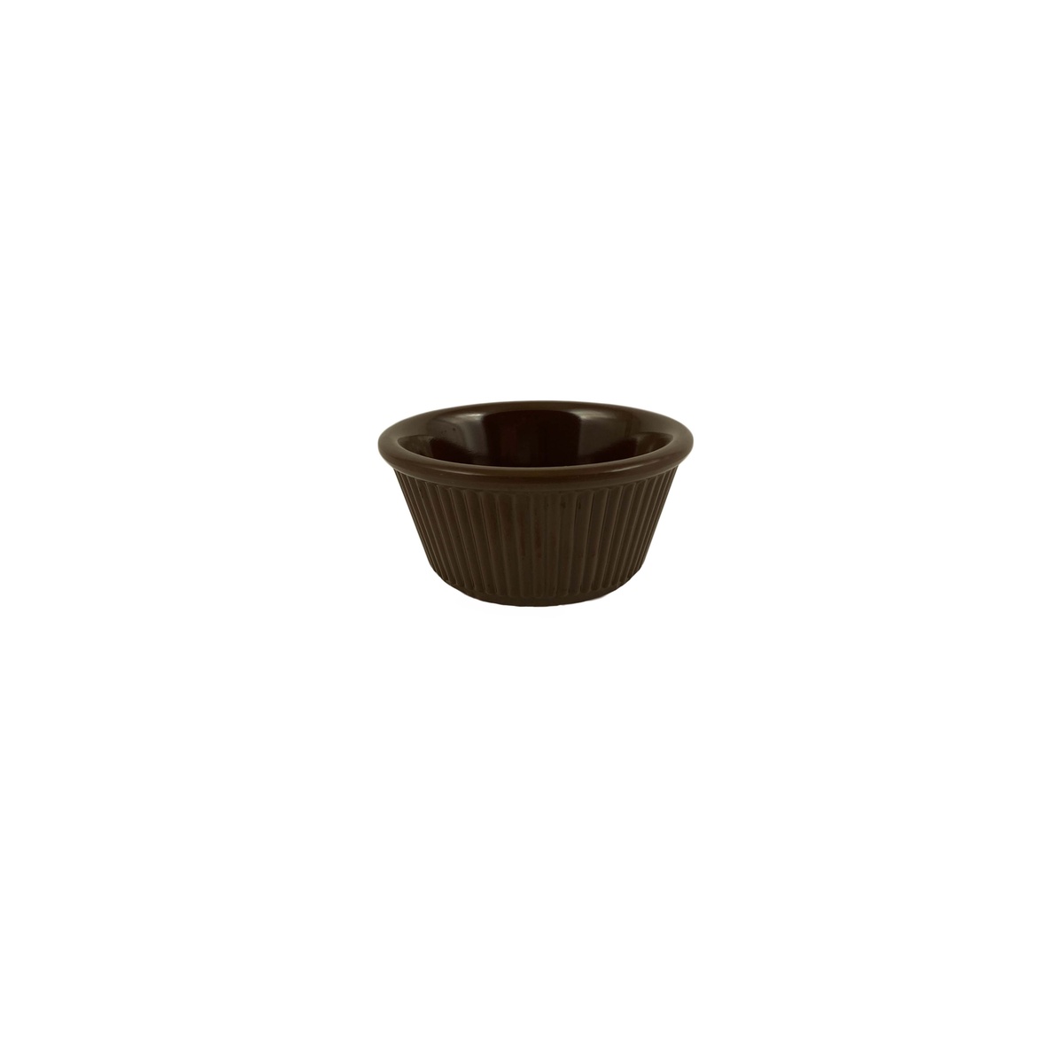 Thunder Group ML531C1 3 oz chocolate fluted melamine ramekin, top-angled view