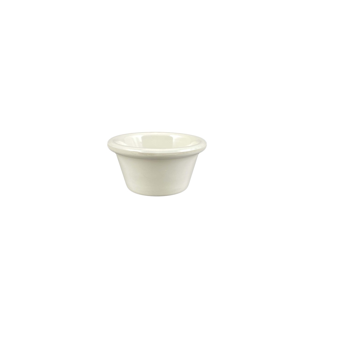 Thunder Group ML536B1 bone white smooth melamine ramekin viewed from above at an angle