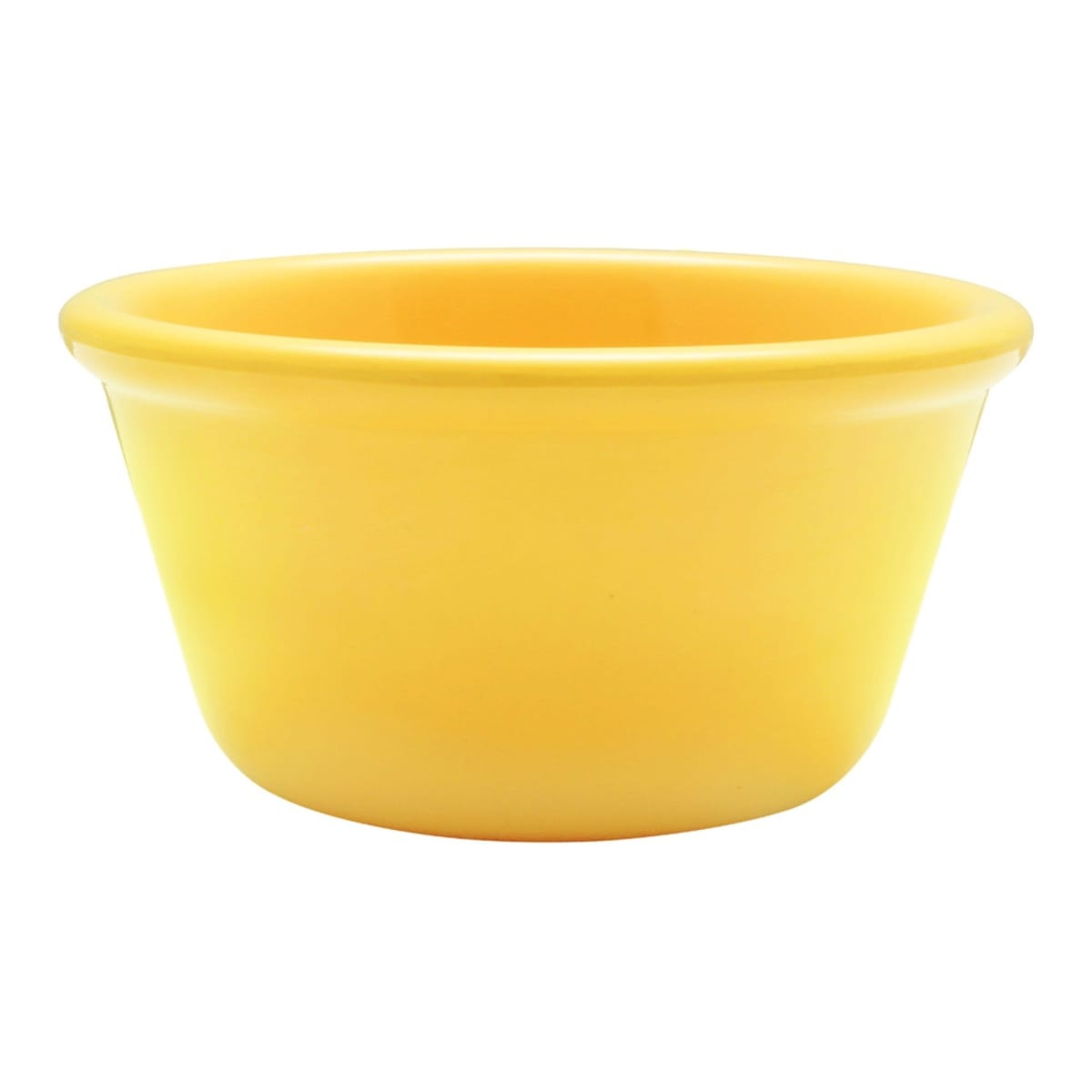 Thunder Group ML538YW1 4 oz yellow smooth melamine ramekin, round, shown from a slight angle on a white background