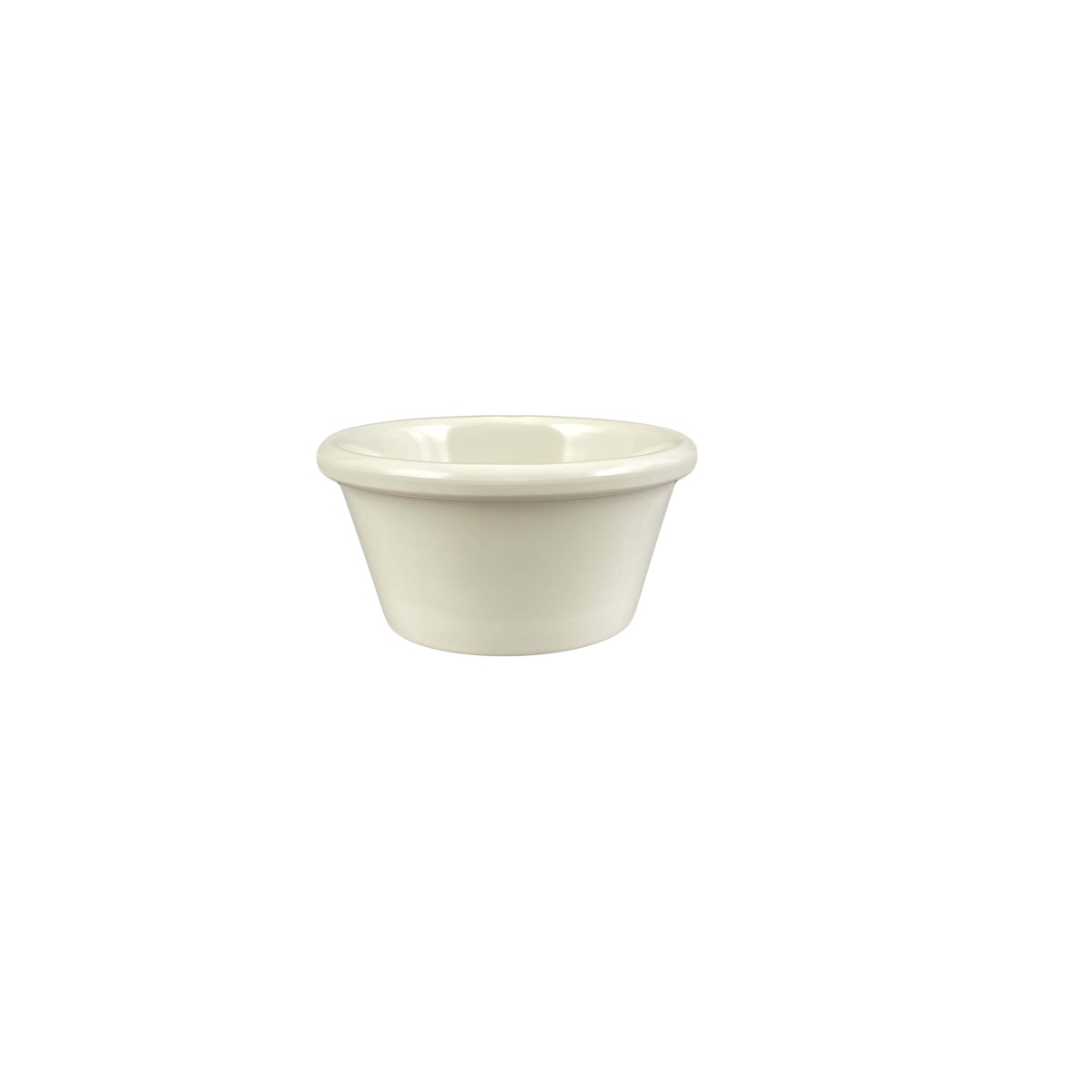 Thunder Group ML539B1 bone melamine smooth ramekin, angled view showing rim detail