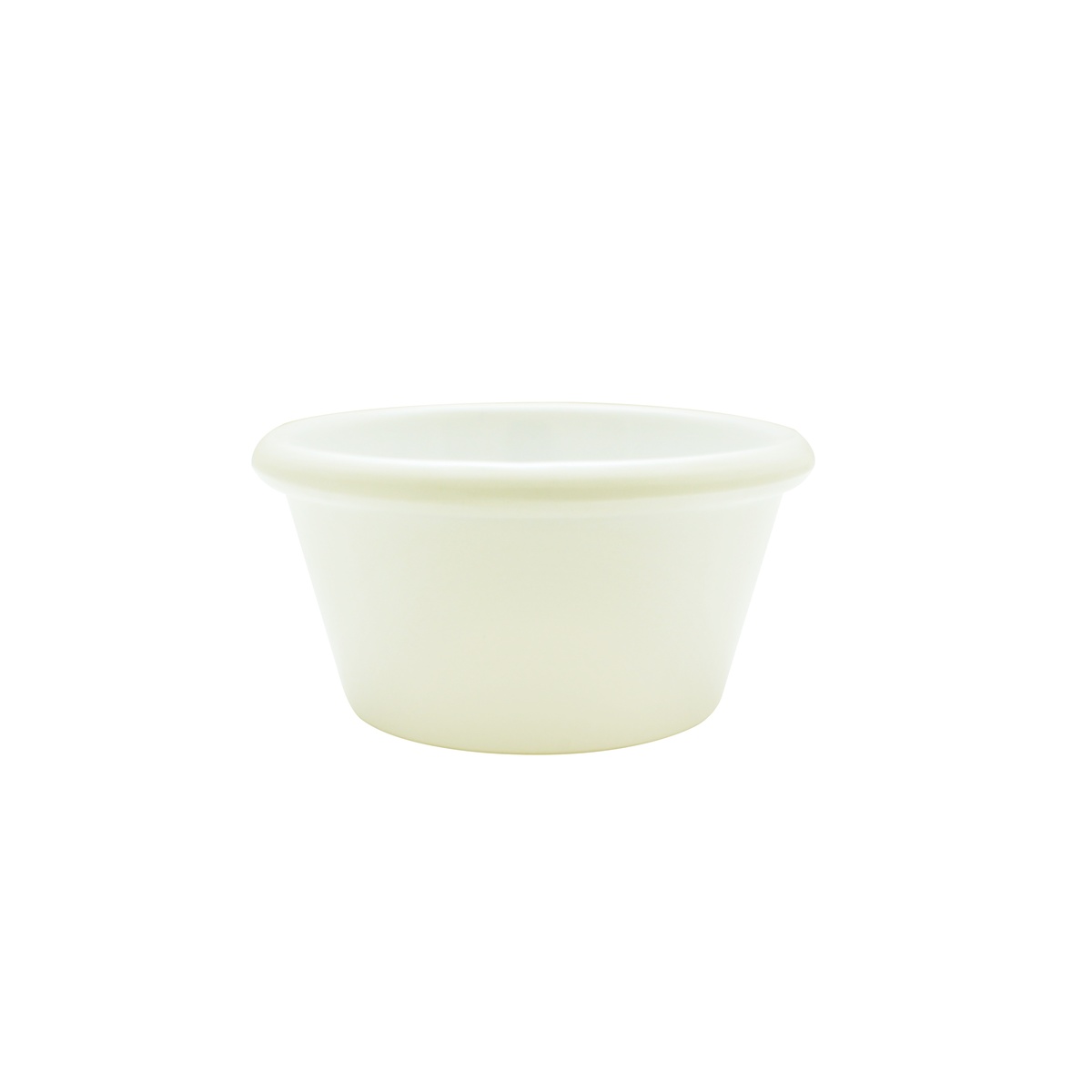 Thunder Group ML539B1 bone melamine ramekin, straight-on front view showing smooth walls and tapered base