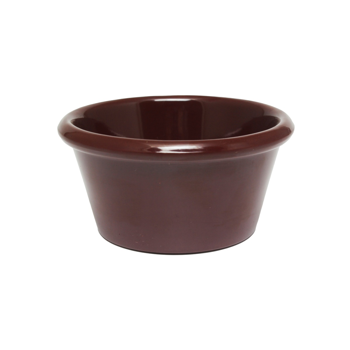 Thunder Group ML539C1 6 oz smooth chocolate brown melamine ramekin, side view on white background