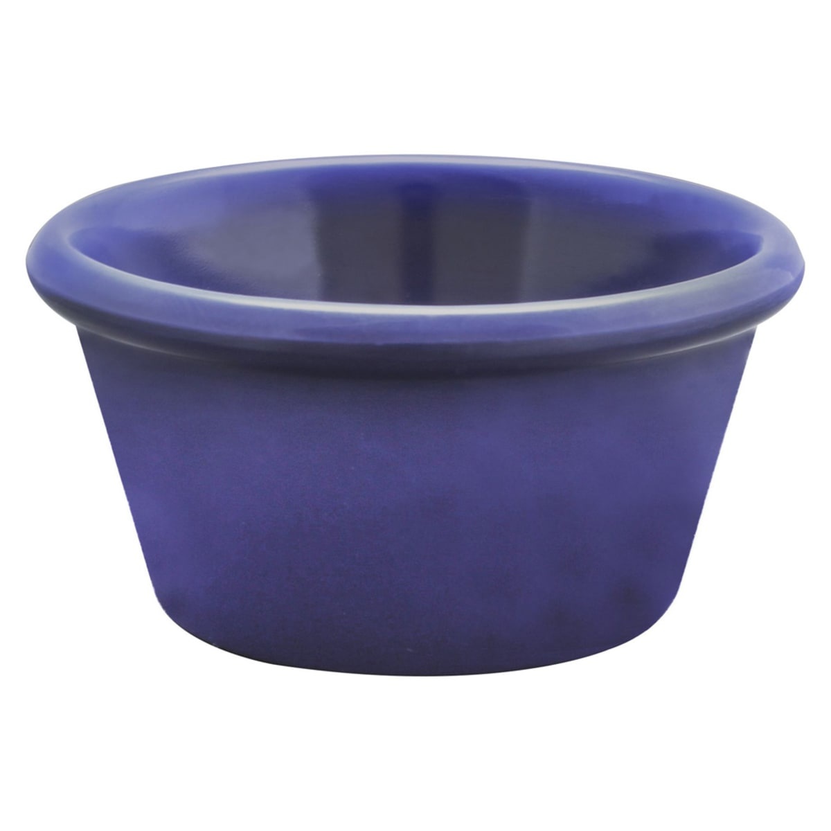 Thunder Group ML539CB1 6 oz cobalt blue smooth melamine ramekin, round, shown from a slight angle on white background