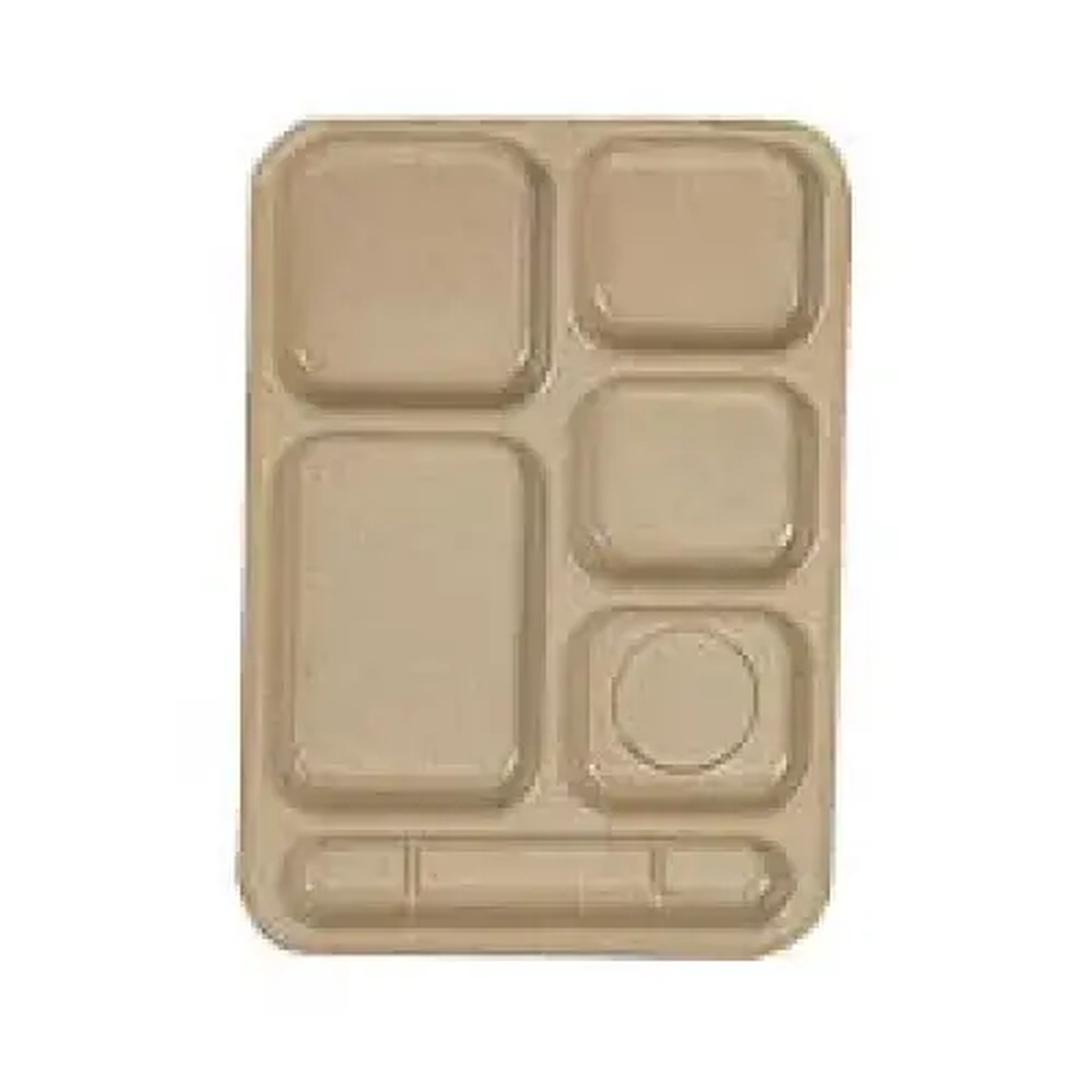 Thunder Group ML802S sand-colored melamine six-compartment right-handed cafeteria tray, 14-1/2 x 10 inches