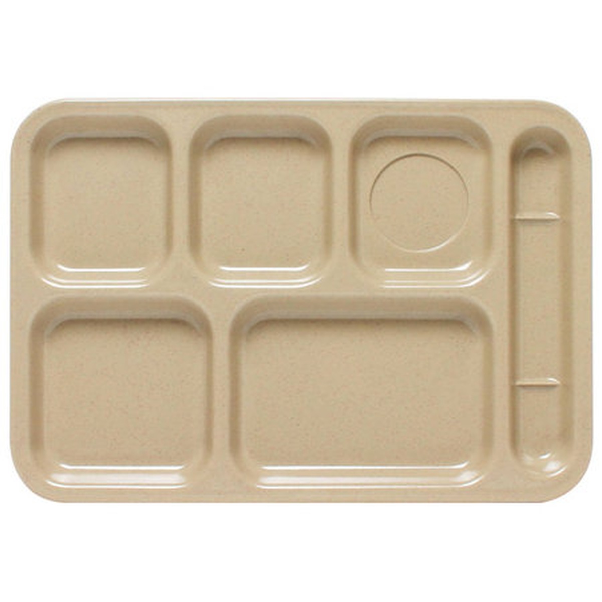Thunder Group ML802S sand-colored melamine 6-compartment right-handed cafeteria tray, top view