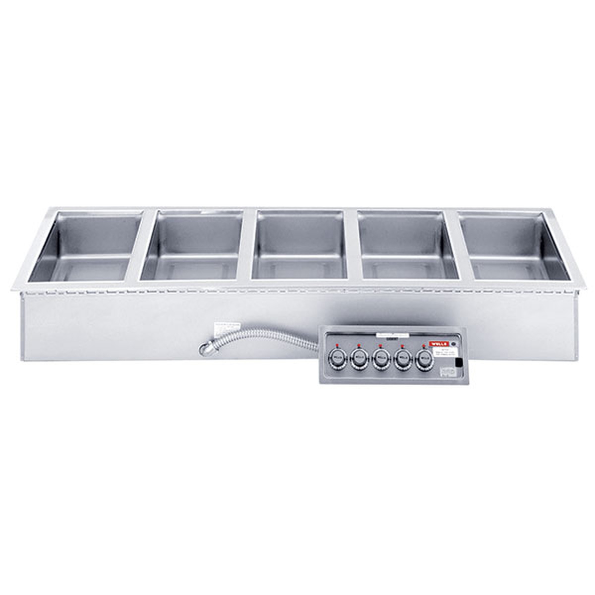 Wells MOD-500TDM five-well drop-in hot food warmer with stainless steel pans and front-mounted control panel